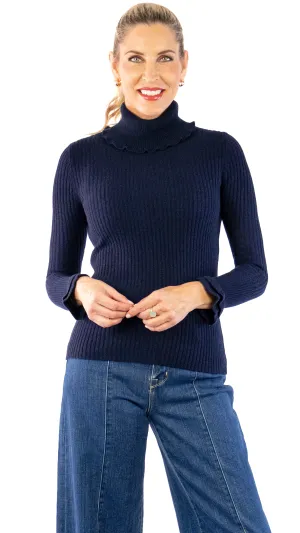 Daviah Rib Ruffle Turtlenect - Indigo