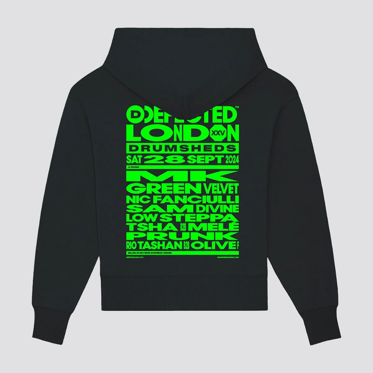 Defected London Drumsheds X-Room Line Up Oversized Hoodie