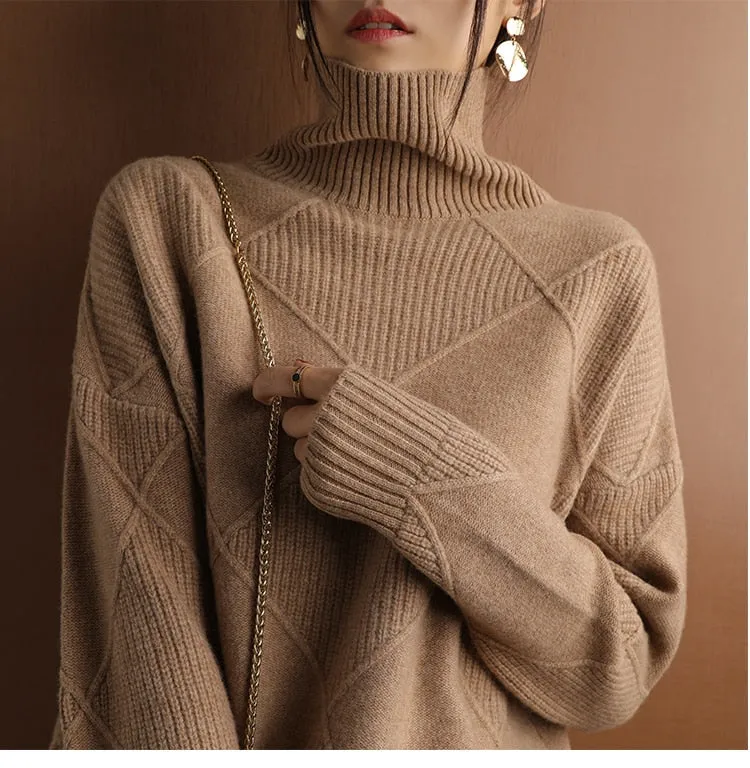 Diamond 100% Wool Turtleneck Sweater