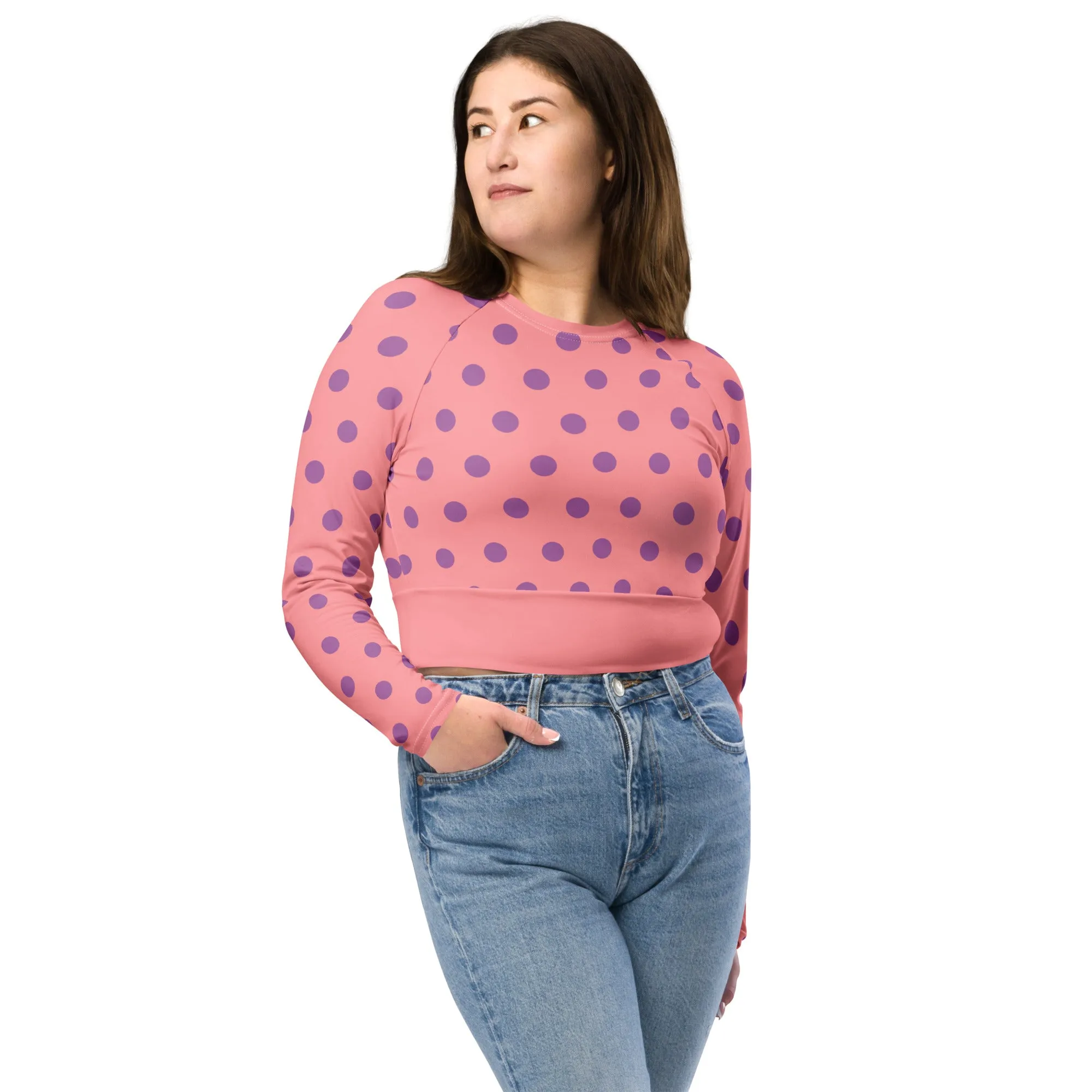 Dots Long Sleeve Apricot Crop Top