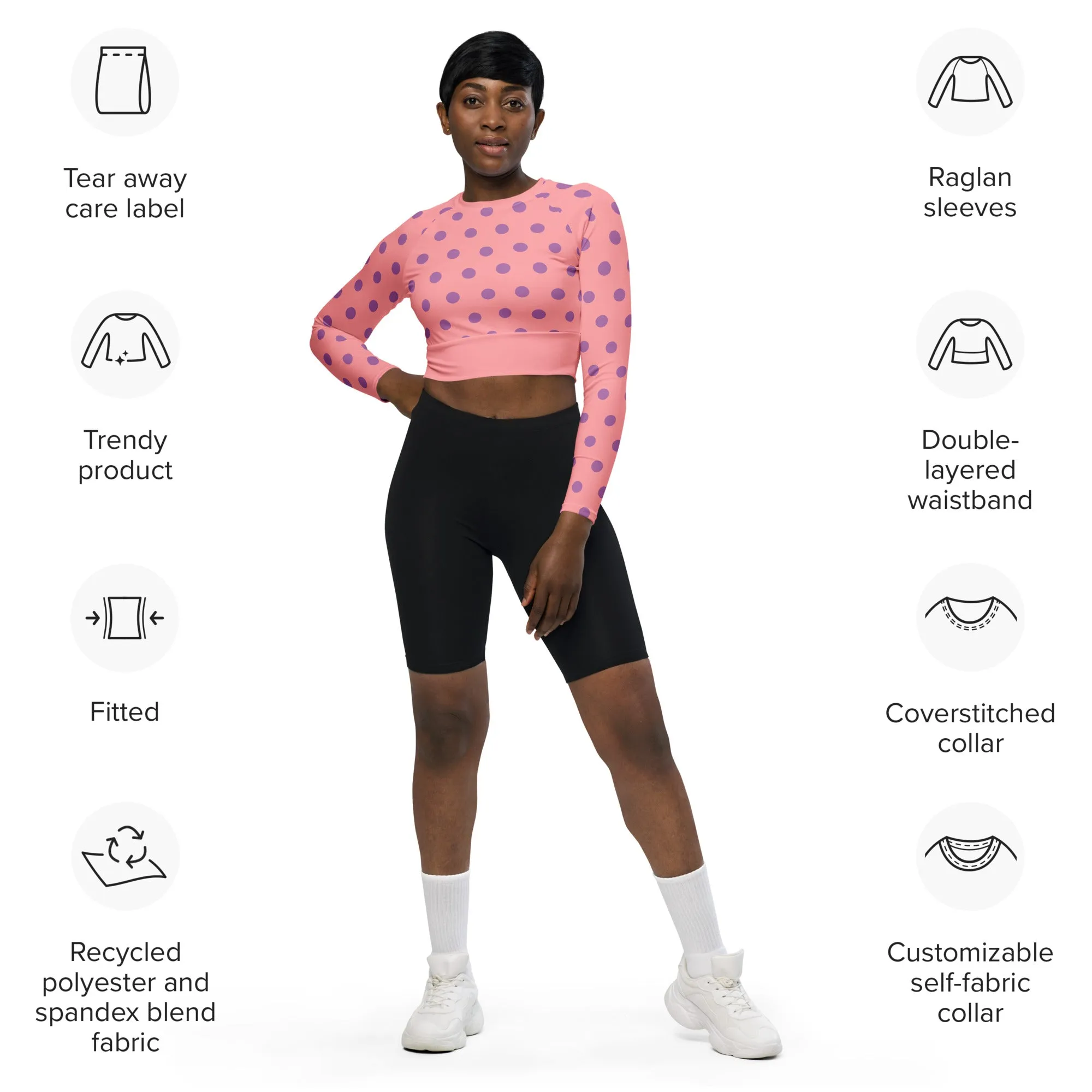 Dots Long Sleeve Apricot Crop Top