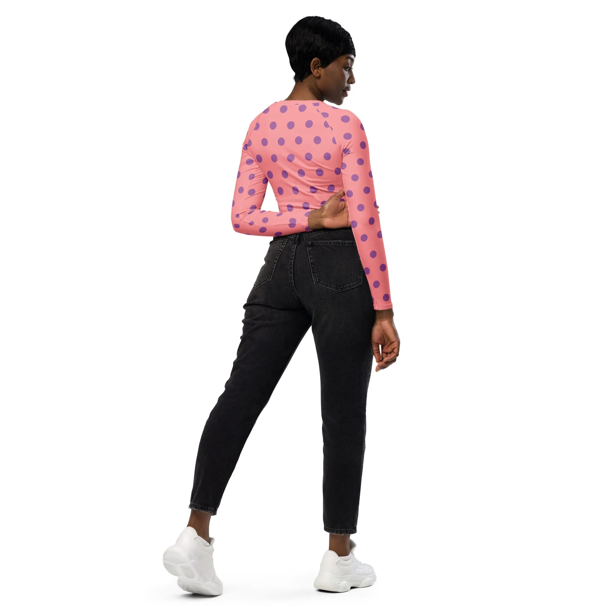 Dots Long Sleeve Apricot Crop Top