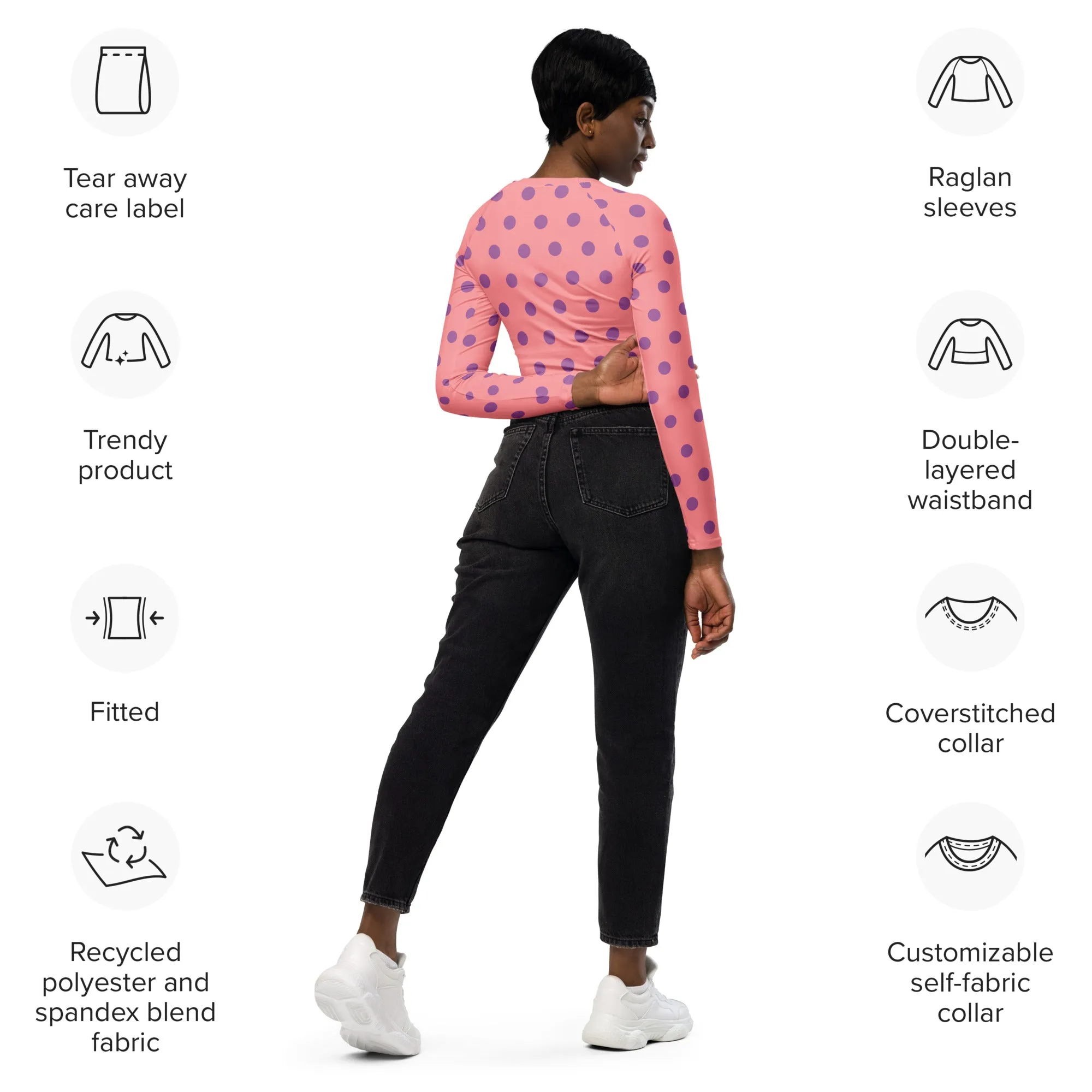 Dots Long Sleeve Apricot Crop Top