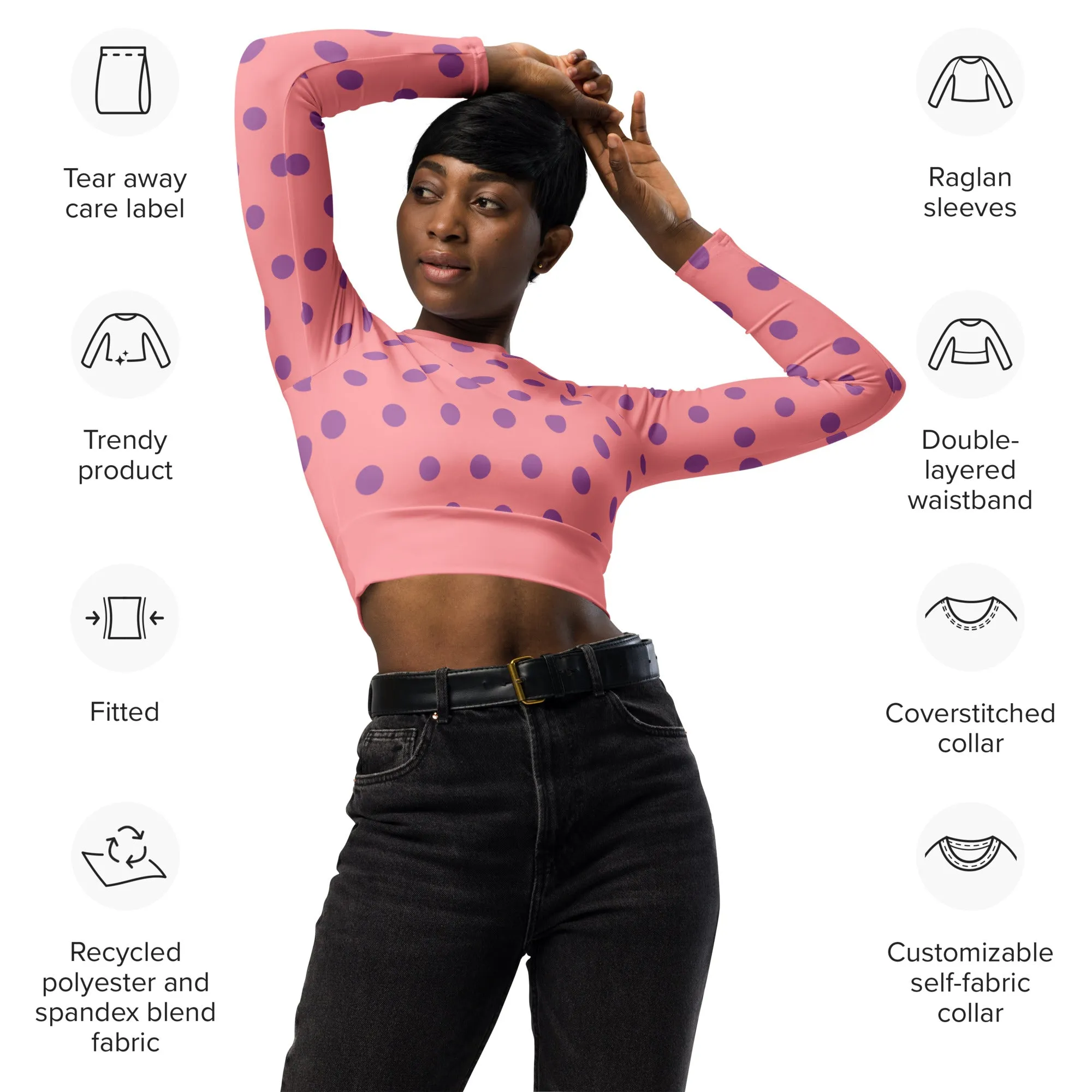 Dots Long Sleeve Apricot Crop Top