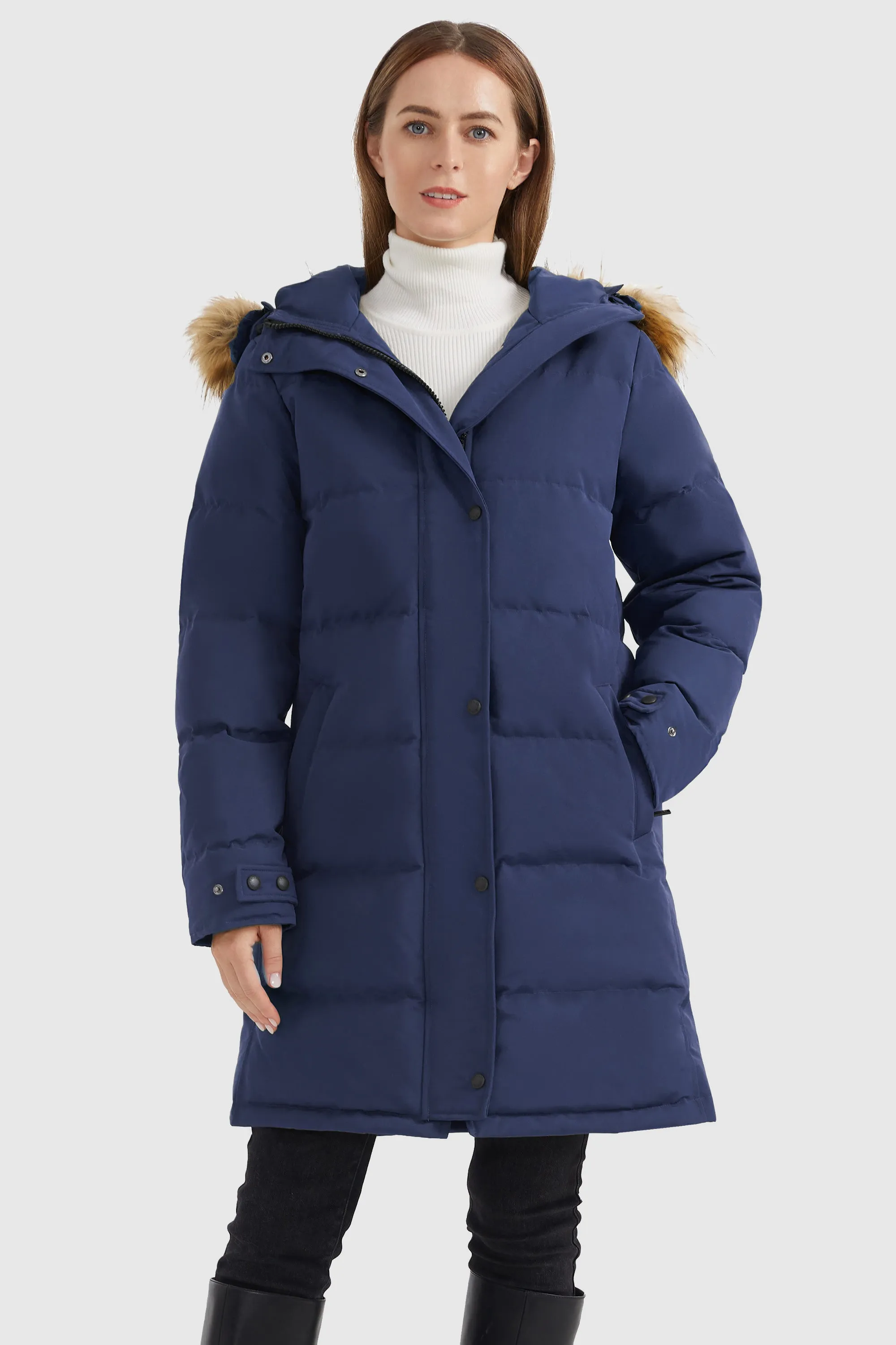 Drawstring Hooded Thickened Puffer Down Coat