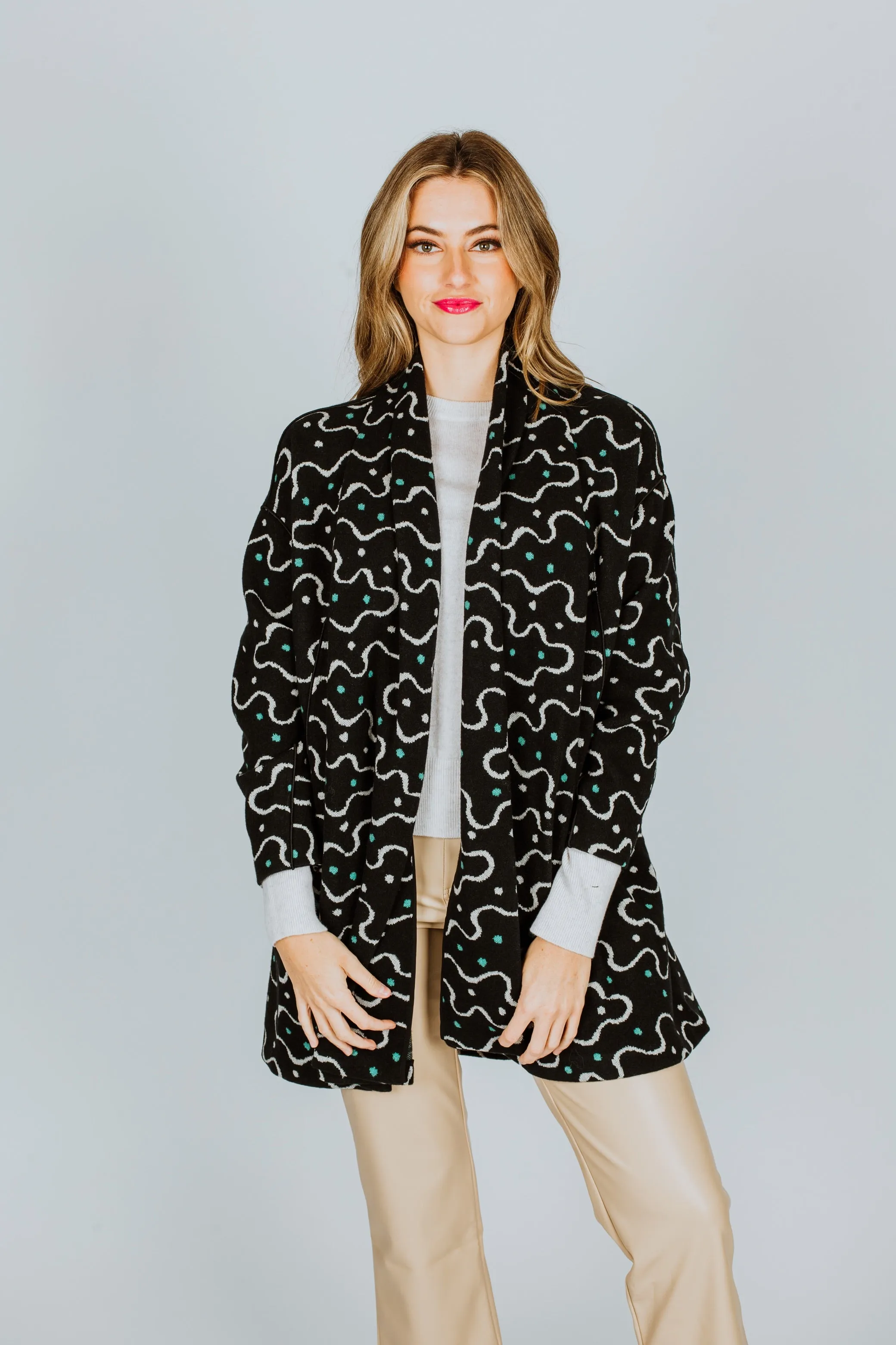 DVF Moxie Oversized Coat in Snake Stripe Large Black