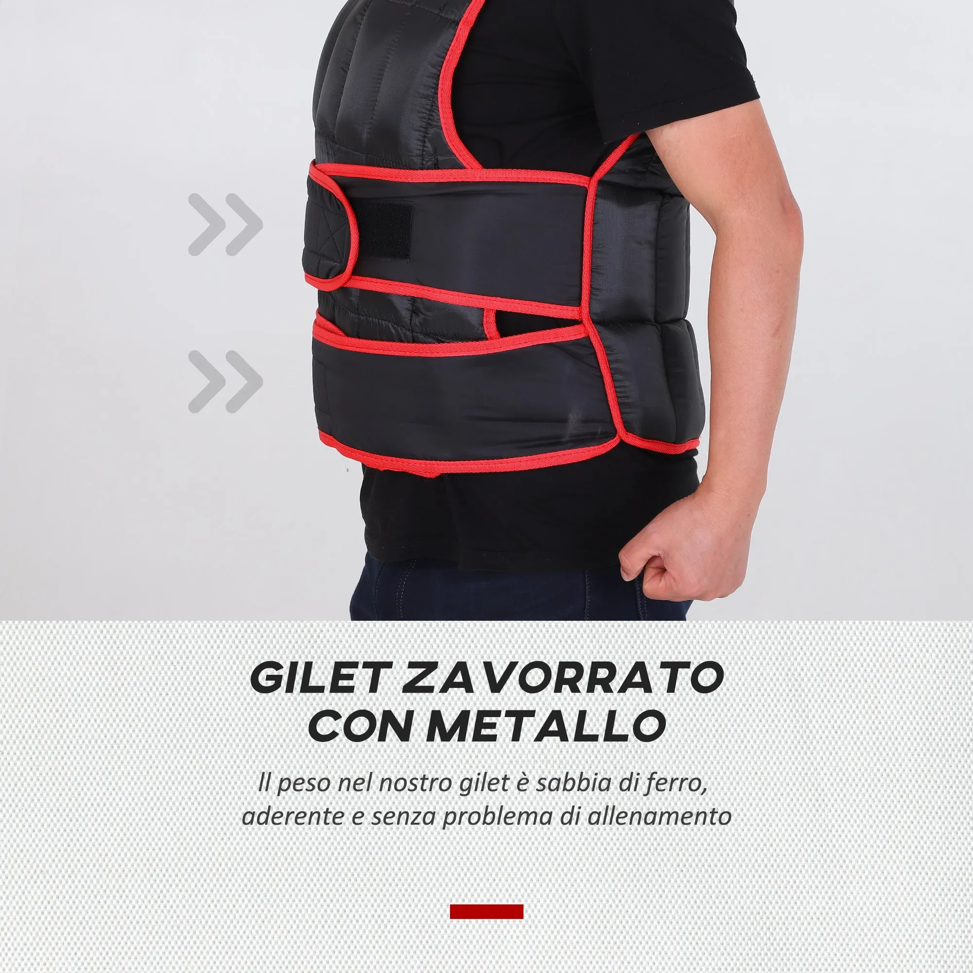 Easycomfort Giubbotto Zavorrato 20kg Unisex 38 Pesi Singoli, Imbottitura, Chiusure con Velcro, Nero e Rosso