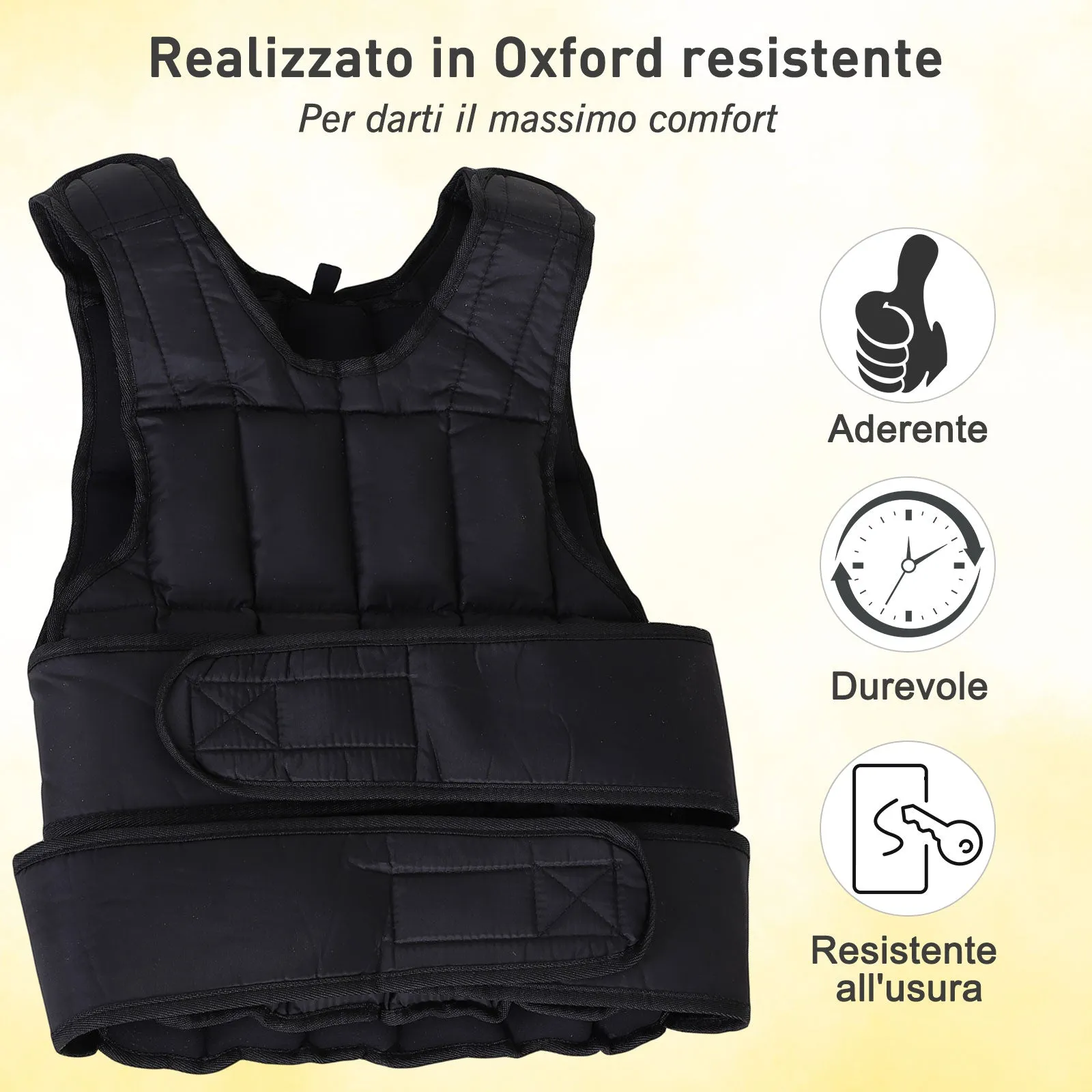 EasyComfort Giubbotto Zavorrato 20kg Unisex 38 Pesi Singoli, Imbottitura, Chiusure con Velcro, Nero