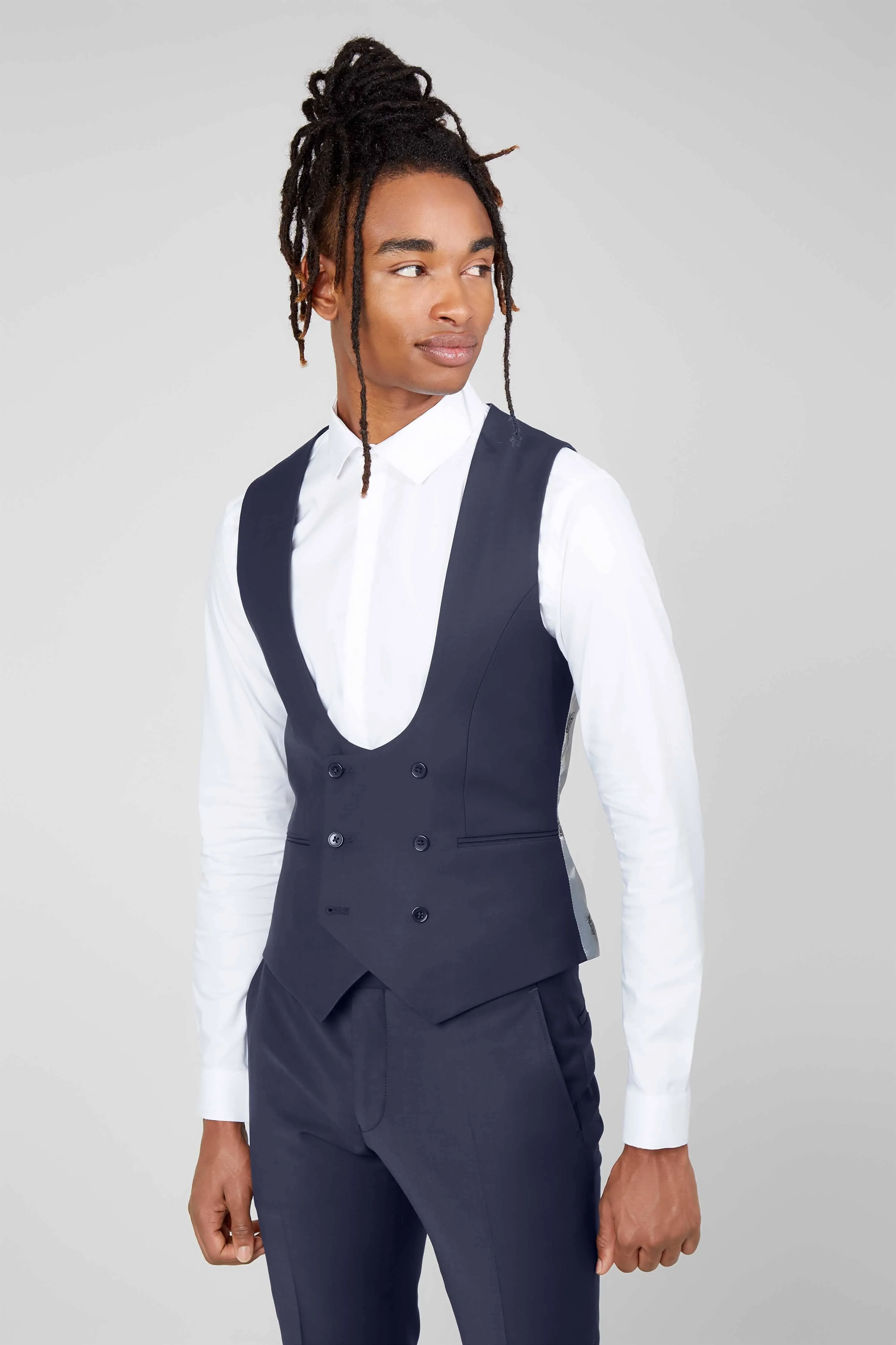 Ellroy Skinny Fit Navy Wool Waistcoat - ARCHIVE