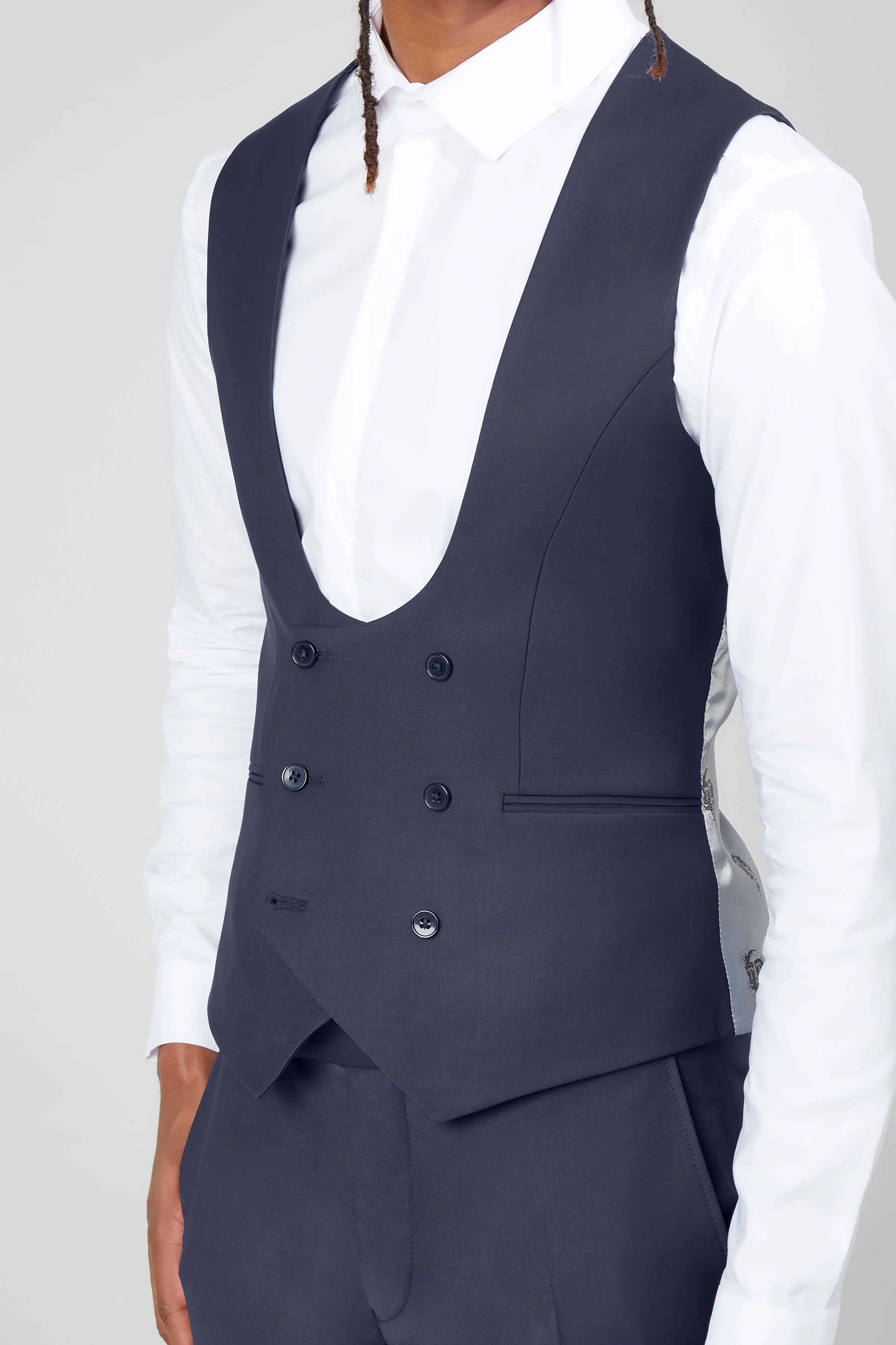 Ellroy Skinny Fit Navy Wool Waistcoat - ARCHIVE