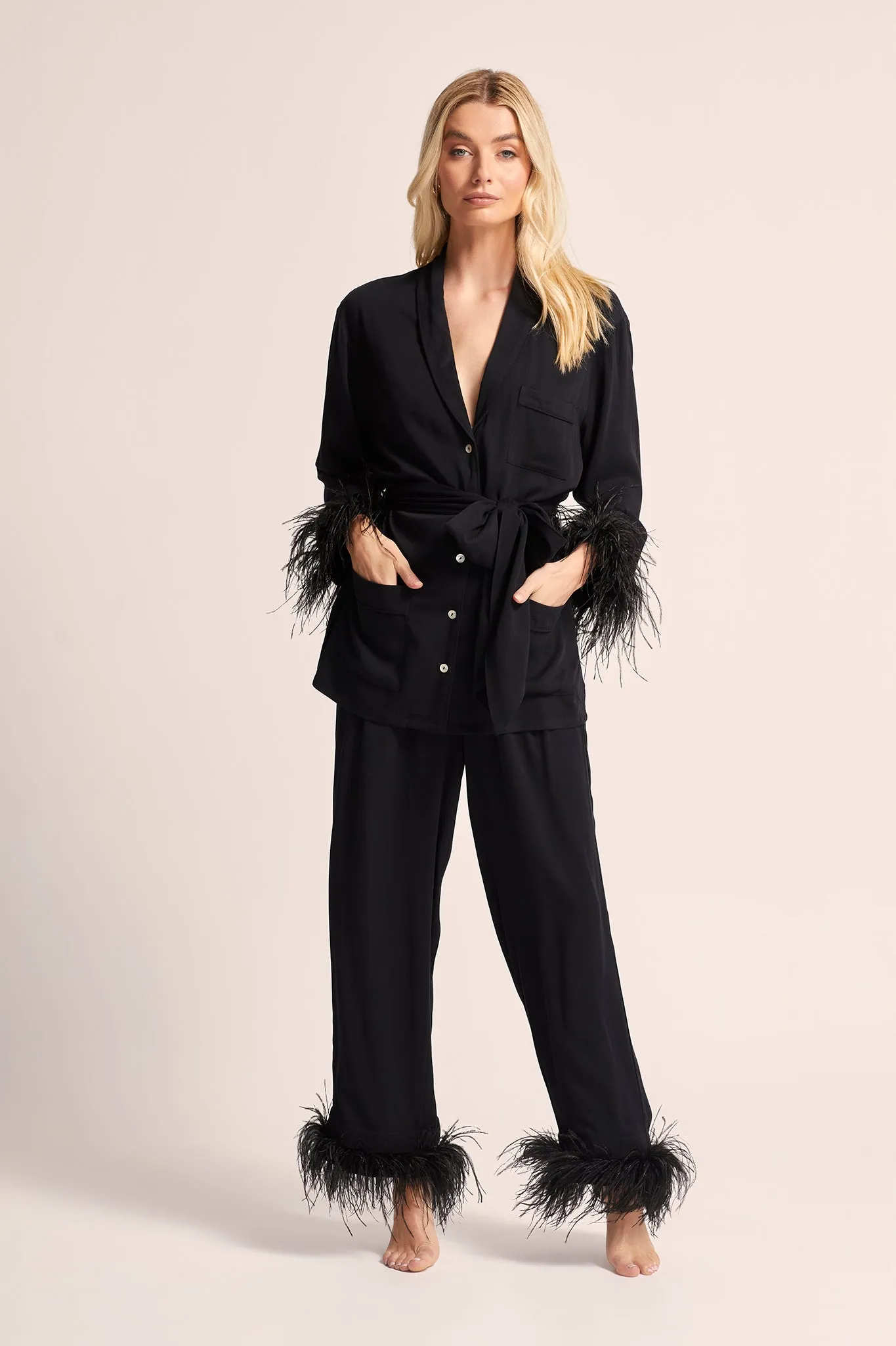 Emilie Feather Pyjama Set - Black