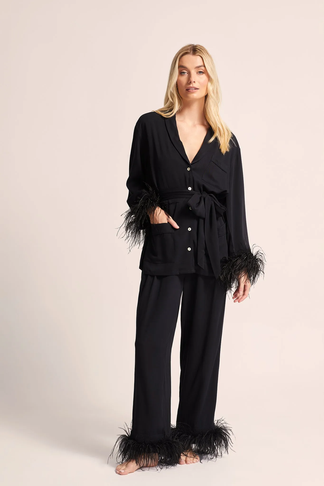 Emilie Feather Pyjama Set - Black