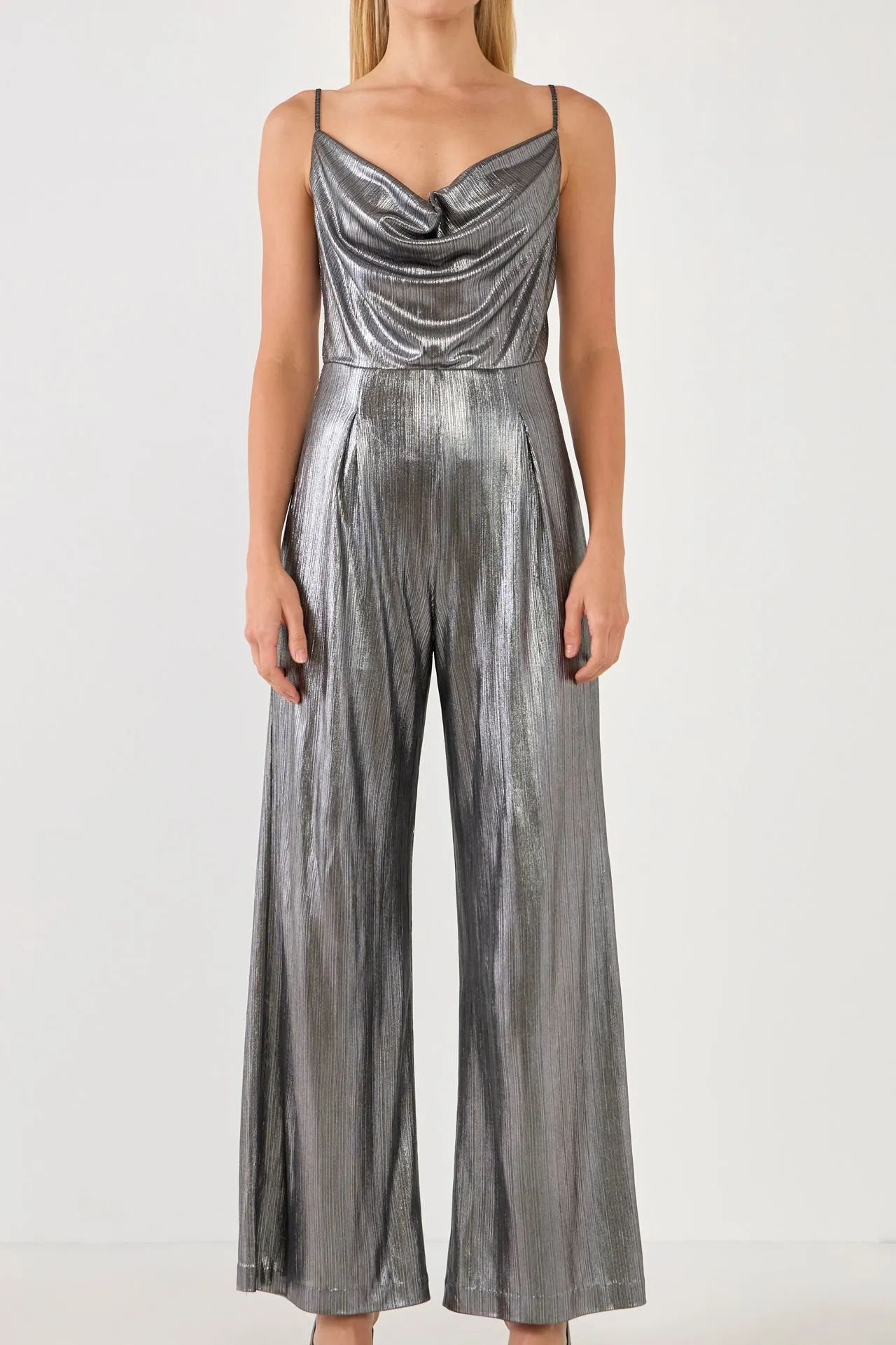 Endless Rose - Cowl Neck Cami Bodice Metallic Jumpsuit