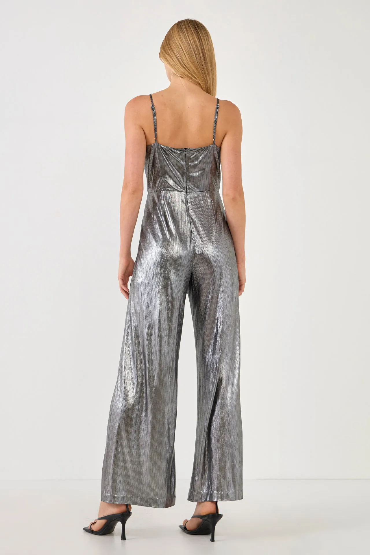 Endless Rose - Cowl Neck Cami Bodice Metallic Jumpsuit