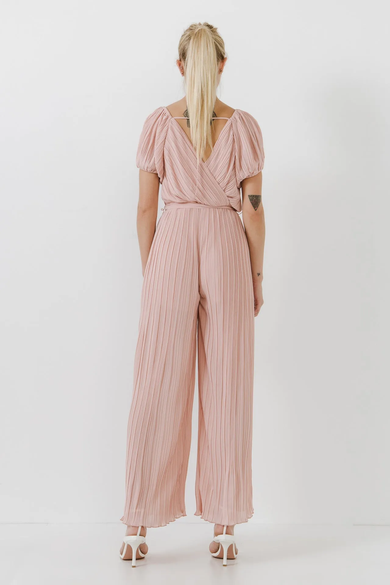 Endless Rose - Pleated Surplice Jumpsuit