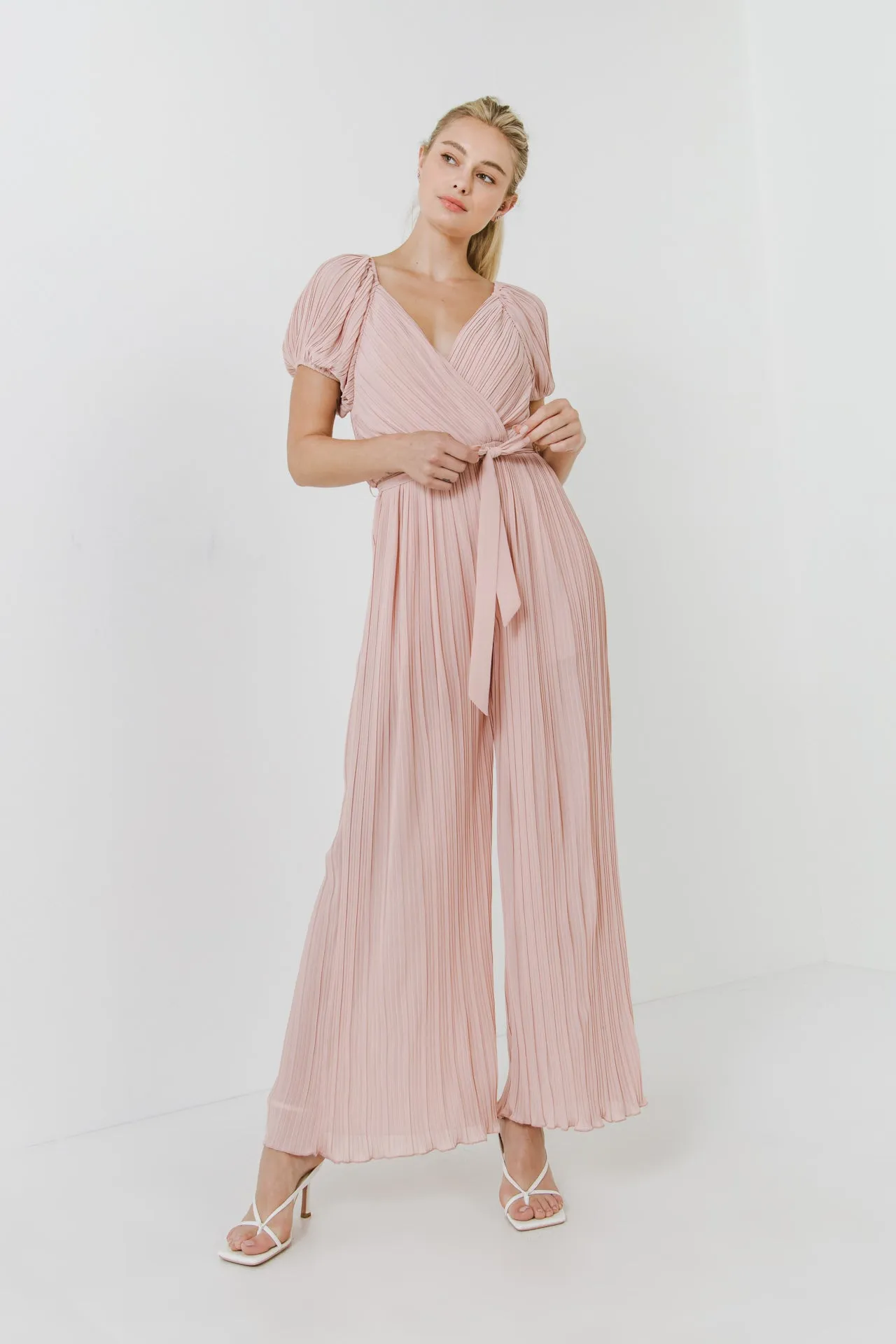 Endless Rose - Pleated Surplice Jumpsuit