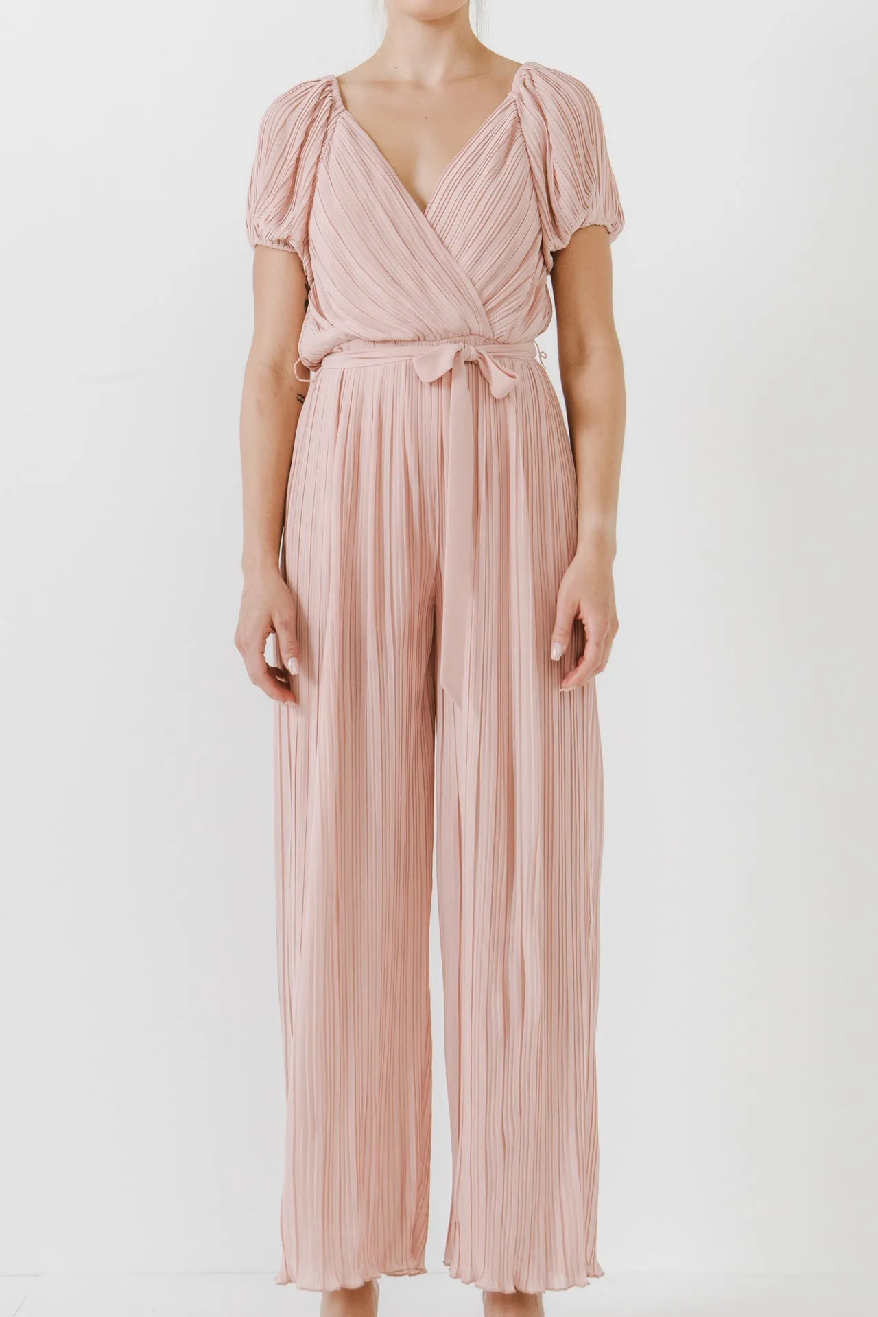 Endless Rose - Pleated Surplice Jumpsuit