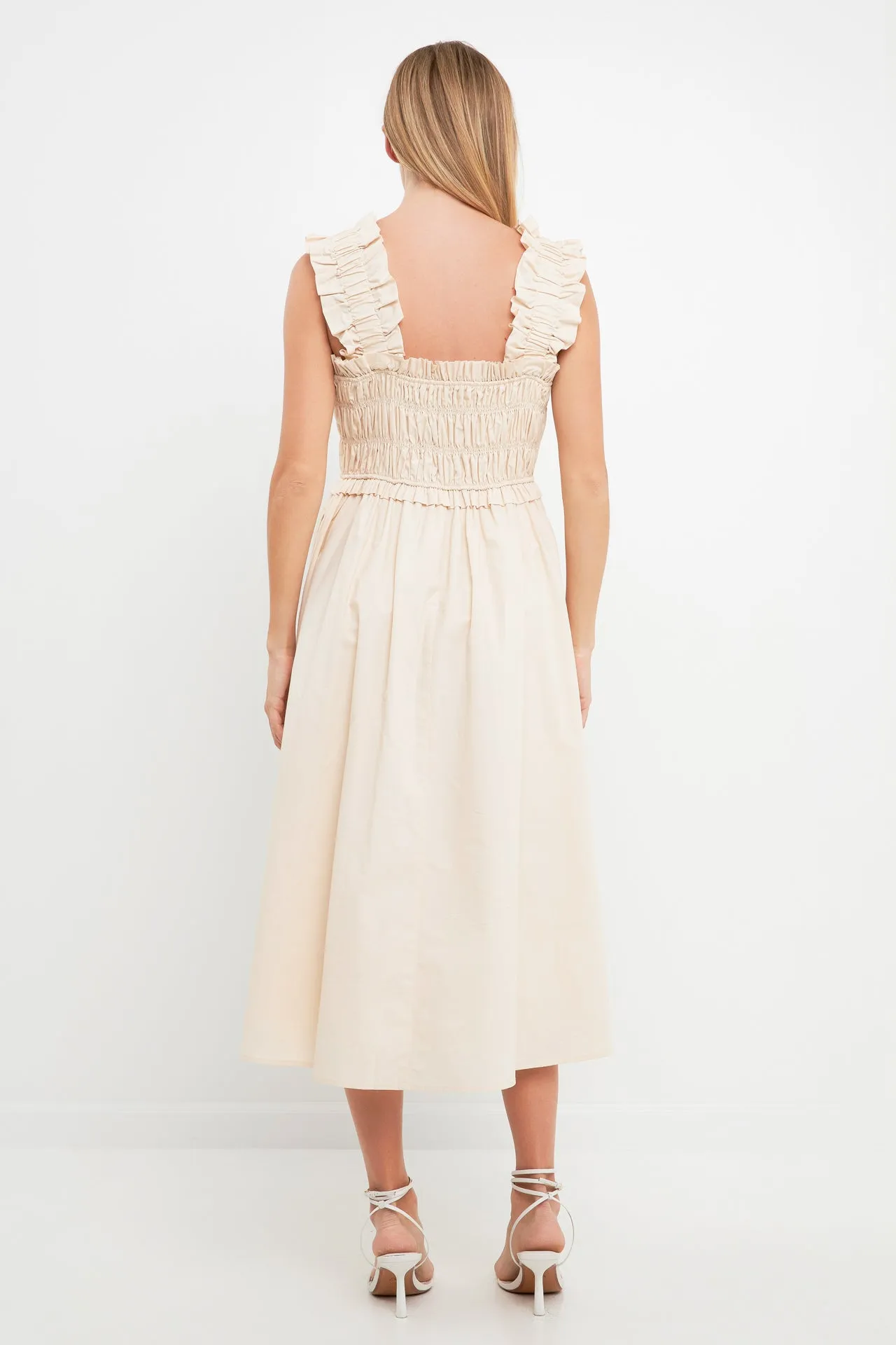 English Factory - Ruffled Shoulder Straps Midi Dress