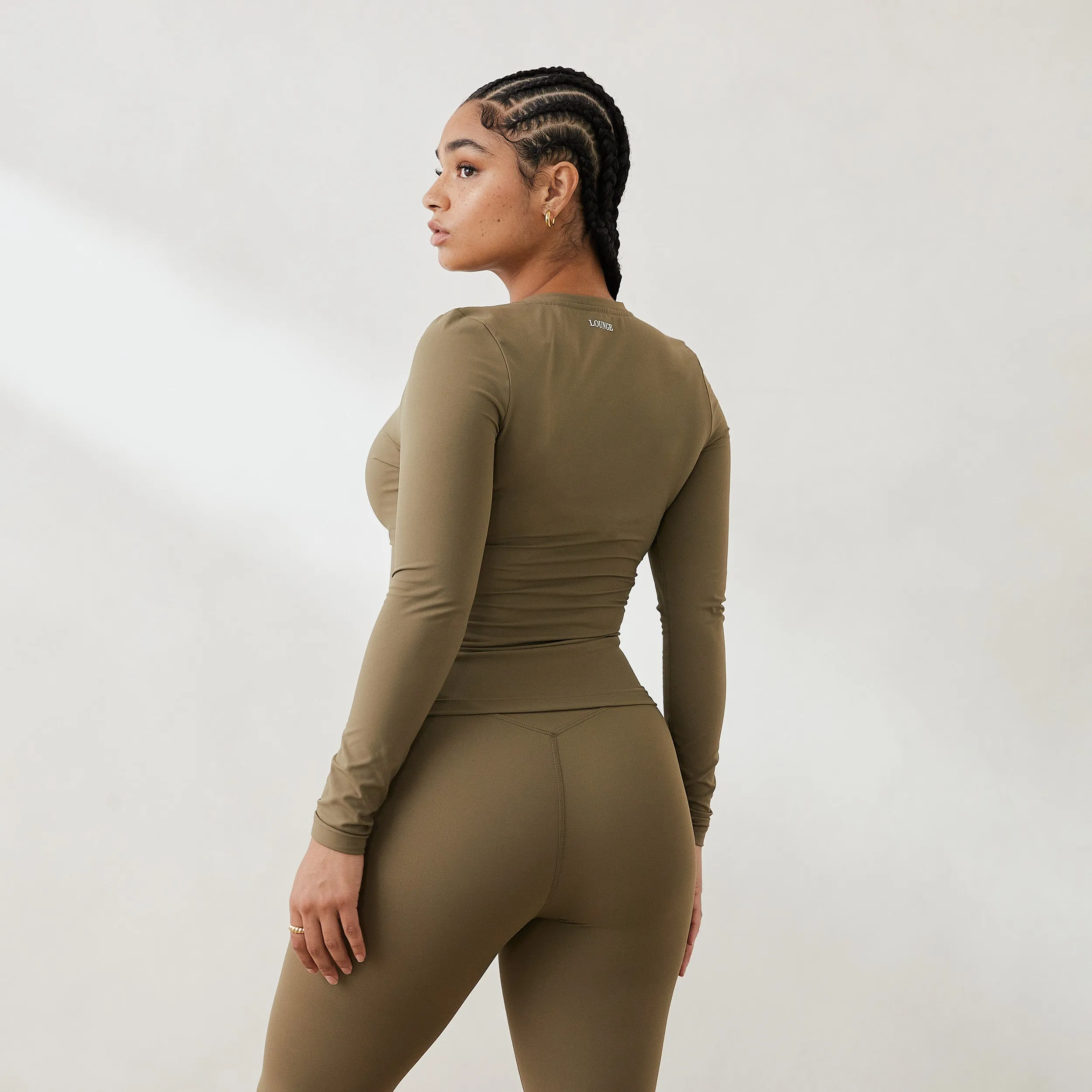 Essential Long Sleeve Zip-Up Top - Olive