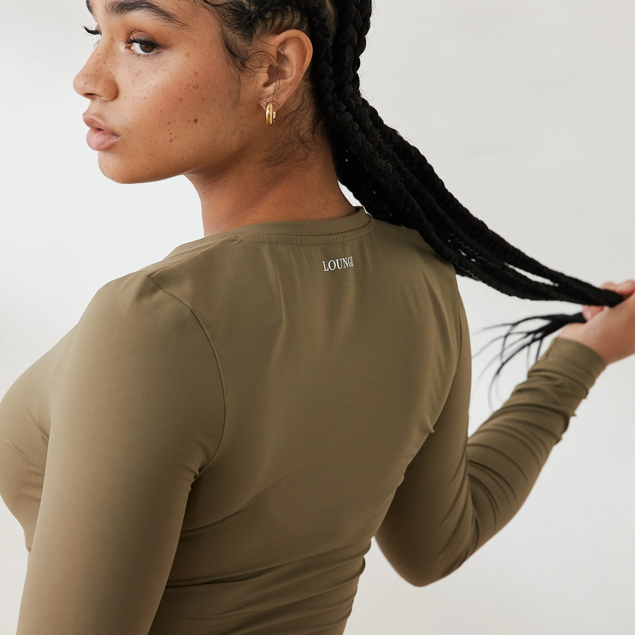 Essential Long Sleeve Zip-Up Top - Olive