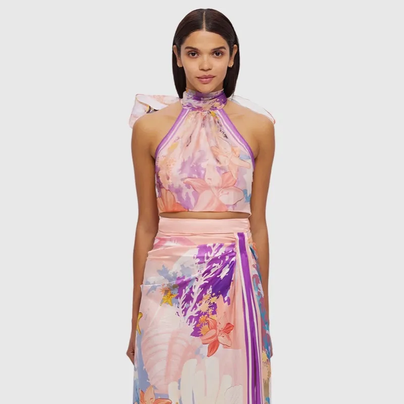 Evie Halter Bow Tie Top & Estella Wrap Midi Skirt (Set)