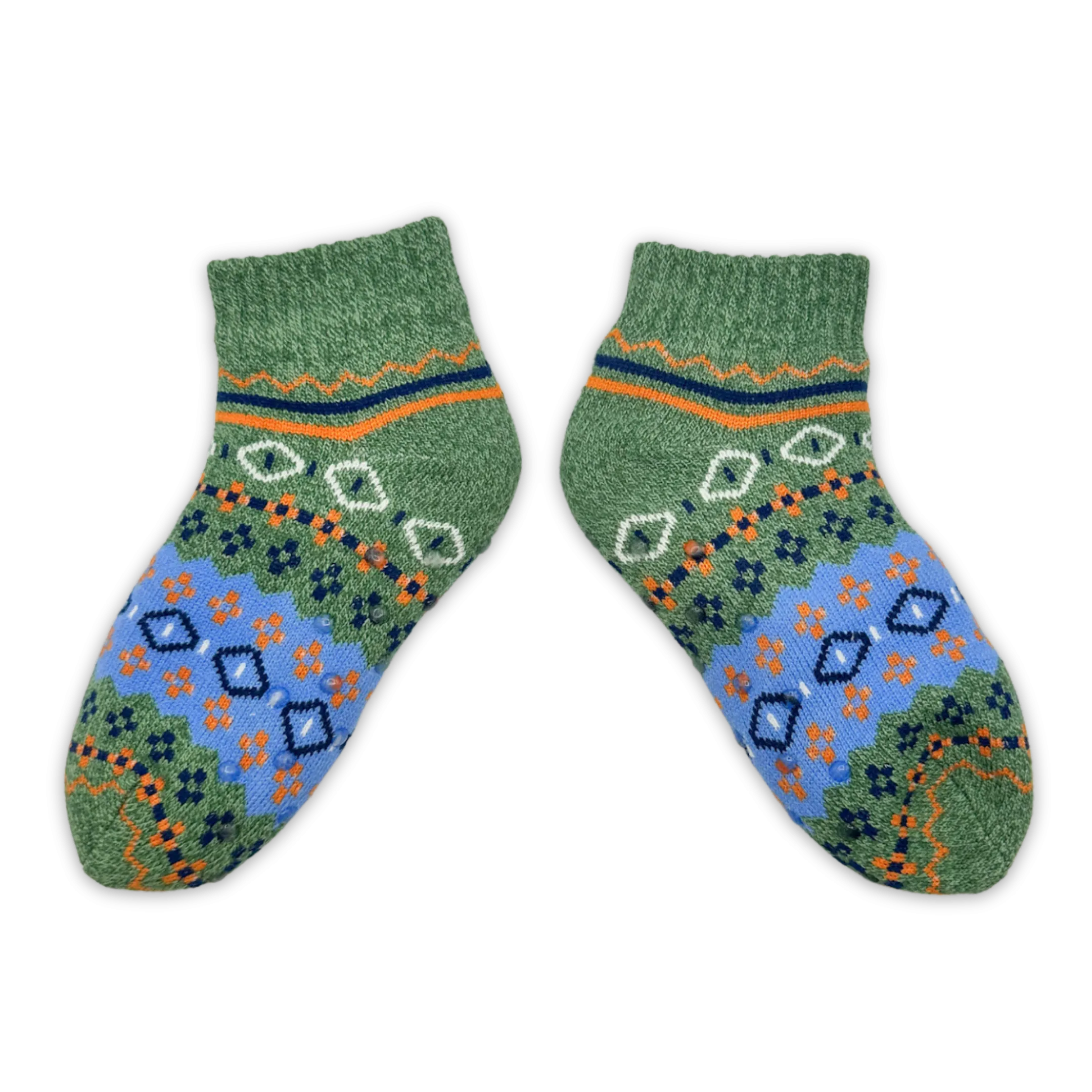 Fairisle Natural Green Cozy Warmer™ Slipper Socks