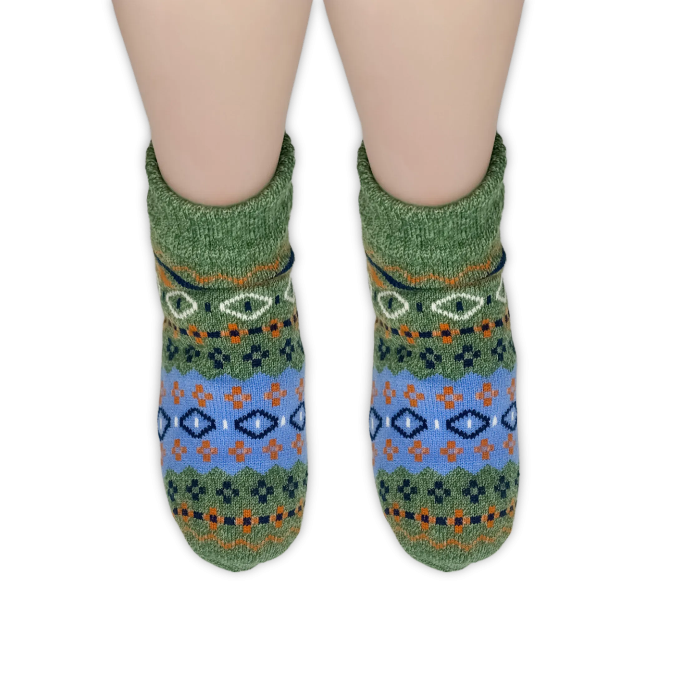 Fairisle Natural Green Cozy Warmer™ Slipper Socks