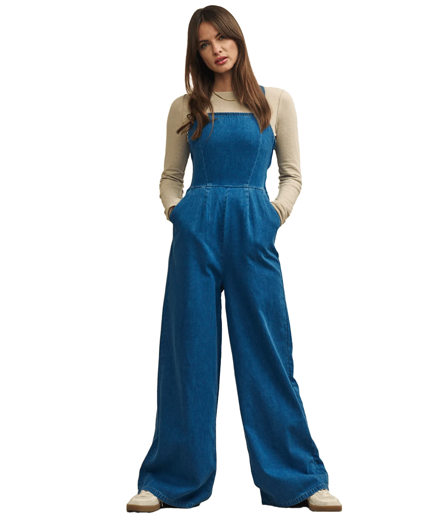 Fearne Cotton Mid Wash Denim Jumpsuit - Blue