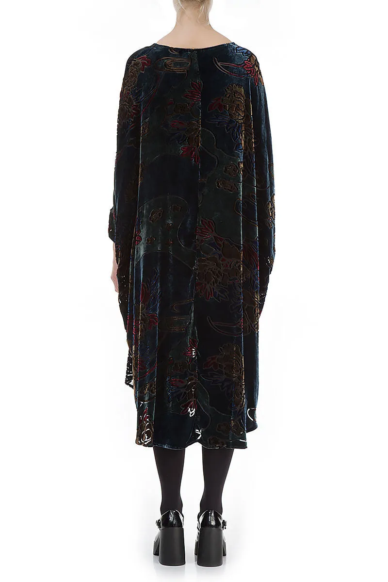 Floral Devoré Wide Silk Velvet Dress