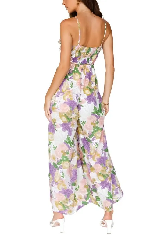 Floral Print Ruffle Cami Wide Leg Jumpsuit / 62421B01