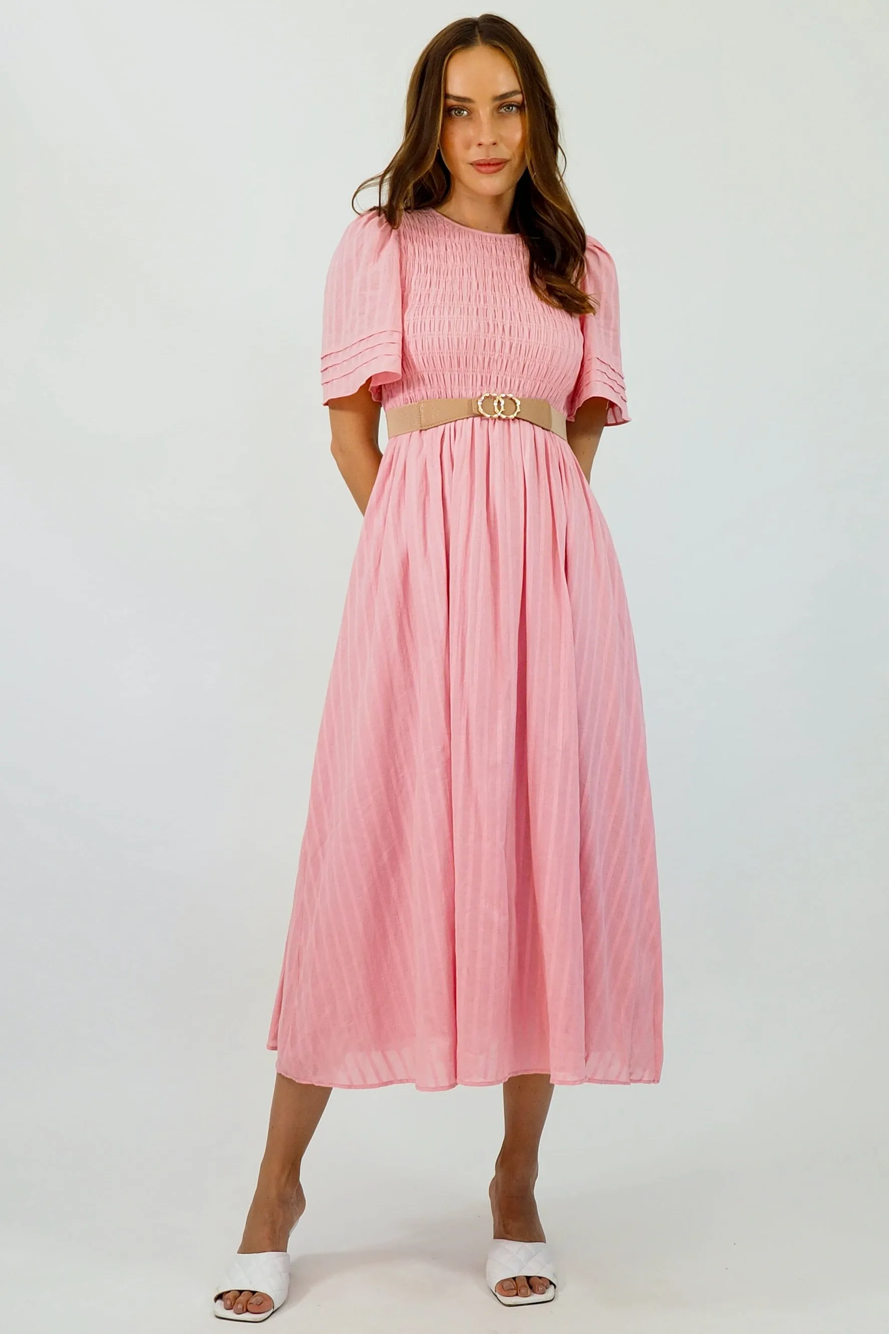 Flutter Midi  Dress - Pink