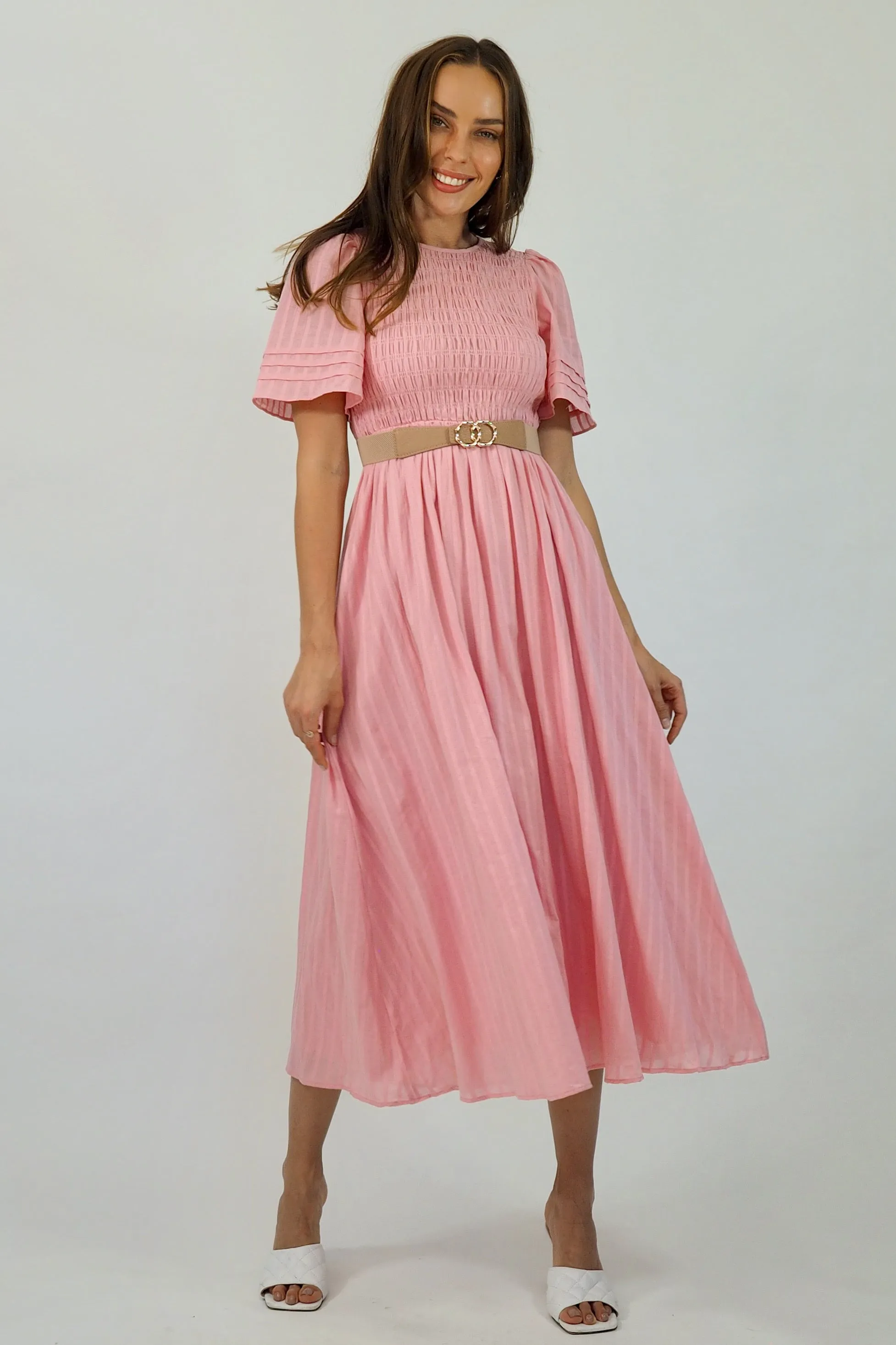 Flutter Midi  Dress - Pink