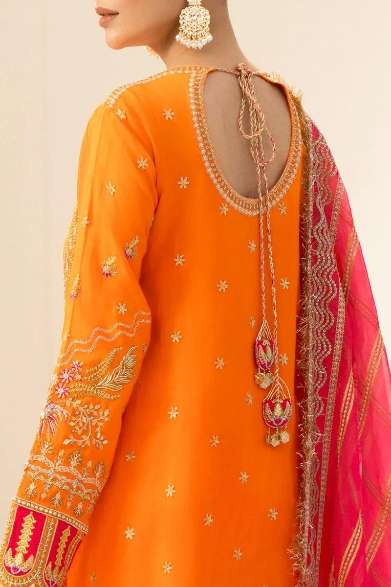 Fozia Khalid - Ayika - Orange & Pink - Korean Silk - 3 Piece