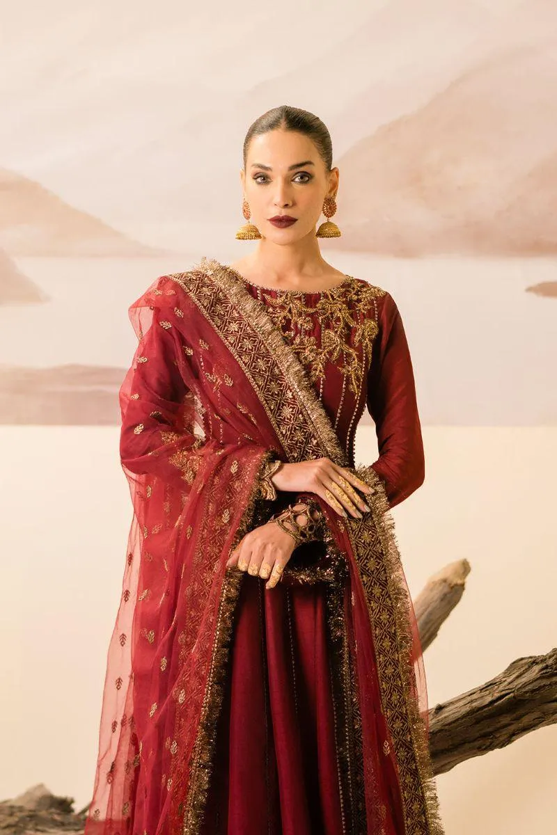 Fozia Khalid - Zohra - Maroon - Silk - 3 Piece