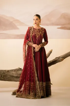 Fozia Khalid - Zohra - Maroon - Silk - 3 Piece