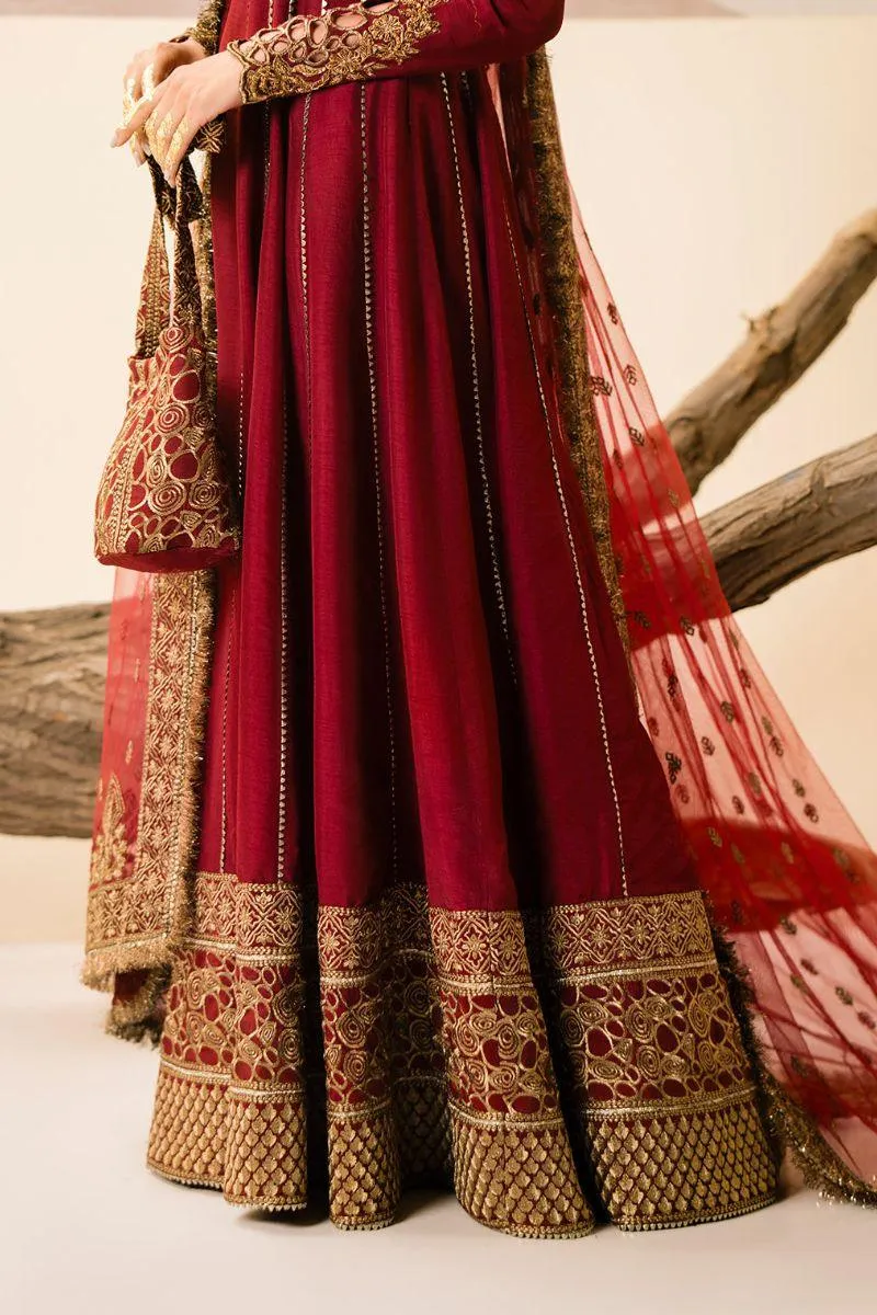 Fozia Khalid - Zohra - Maroon - Silk - 3 Piece