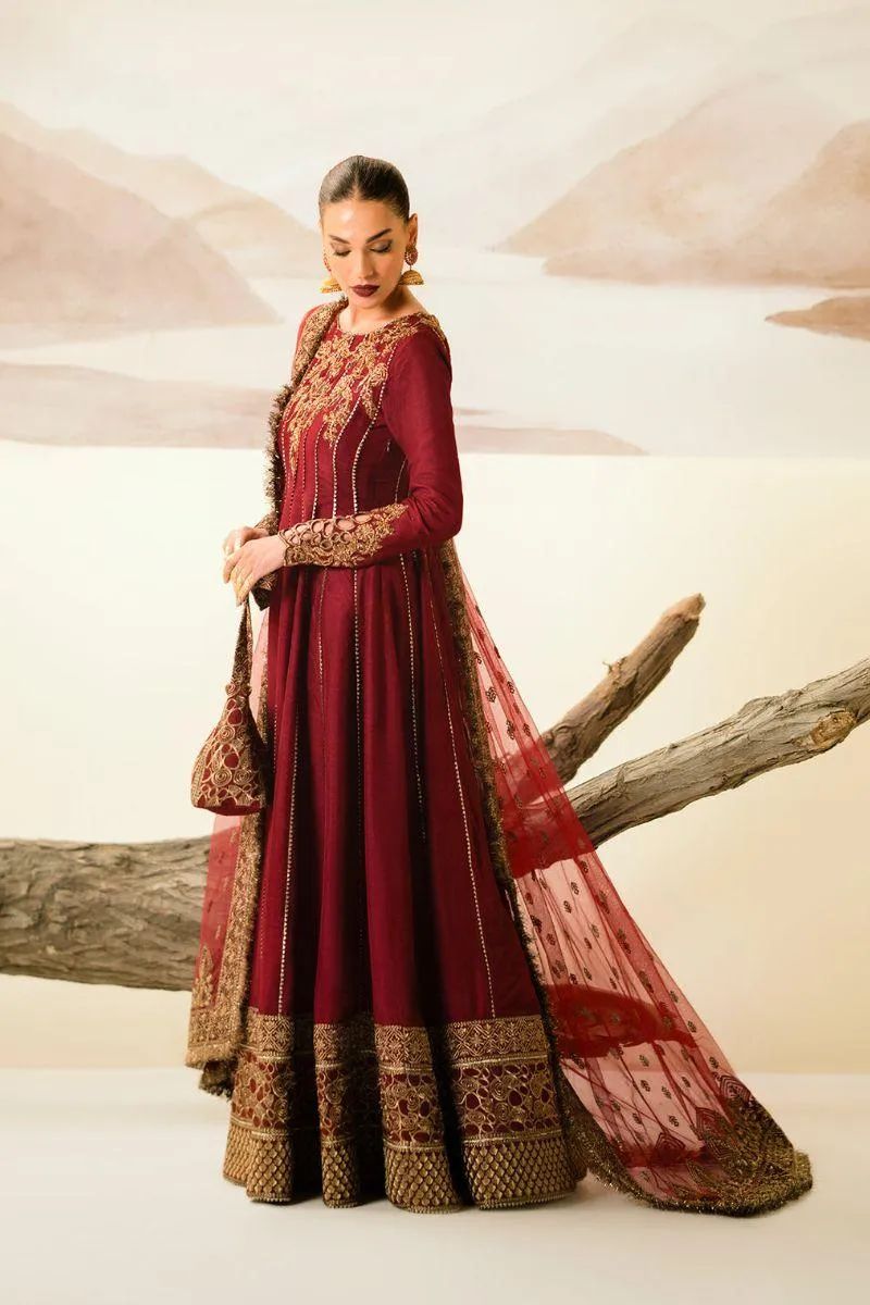 Fozia Khalid - Zohra - Maroon - Silk - 3 Piece