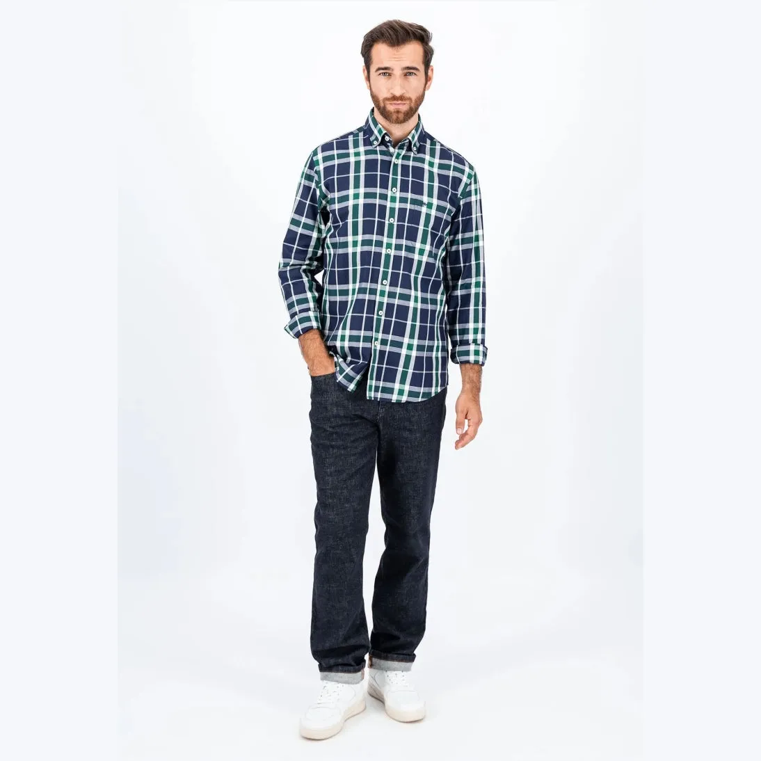 Fynch-Hatton Casual Pure Cotton Check Shirt 14088000 Navy