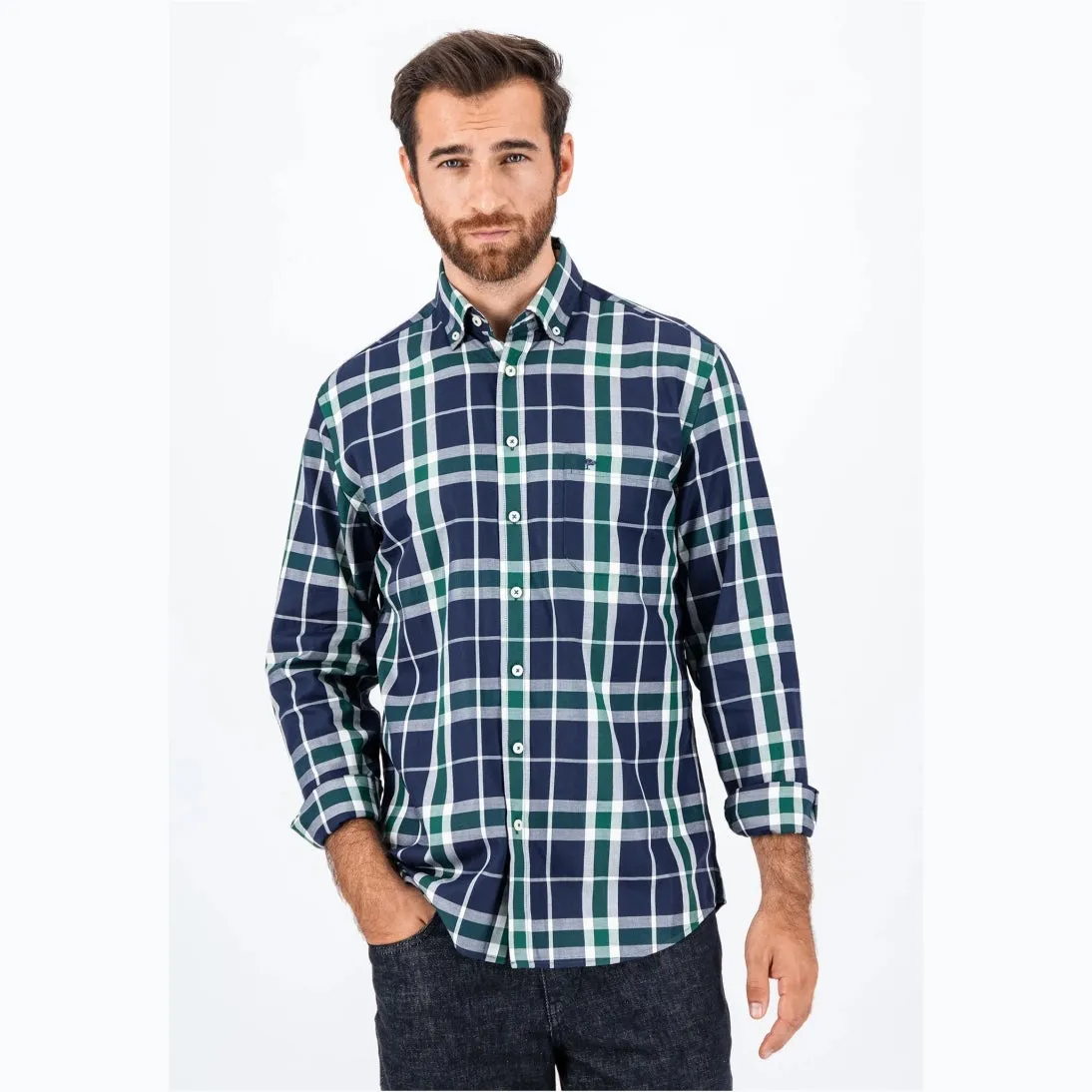 Fynch-Hatton Casual Pure Cotton Check Shirt 14088000 Navy