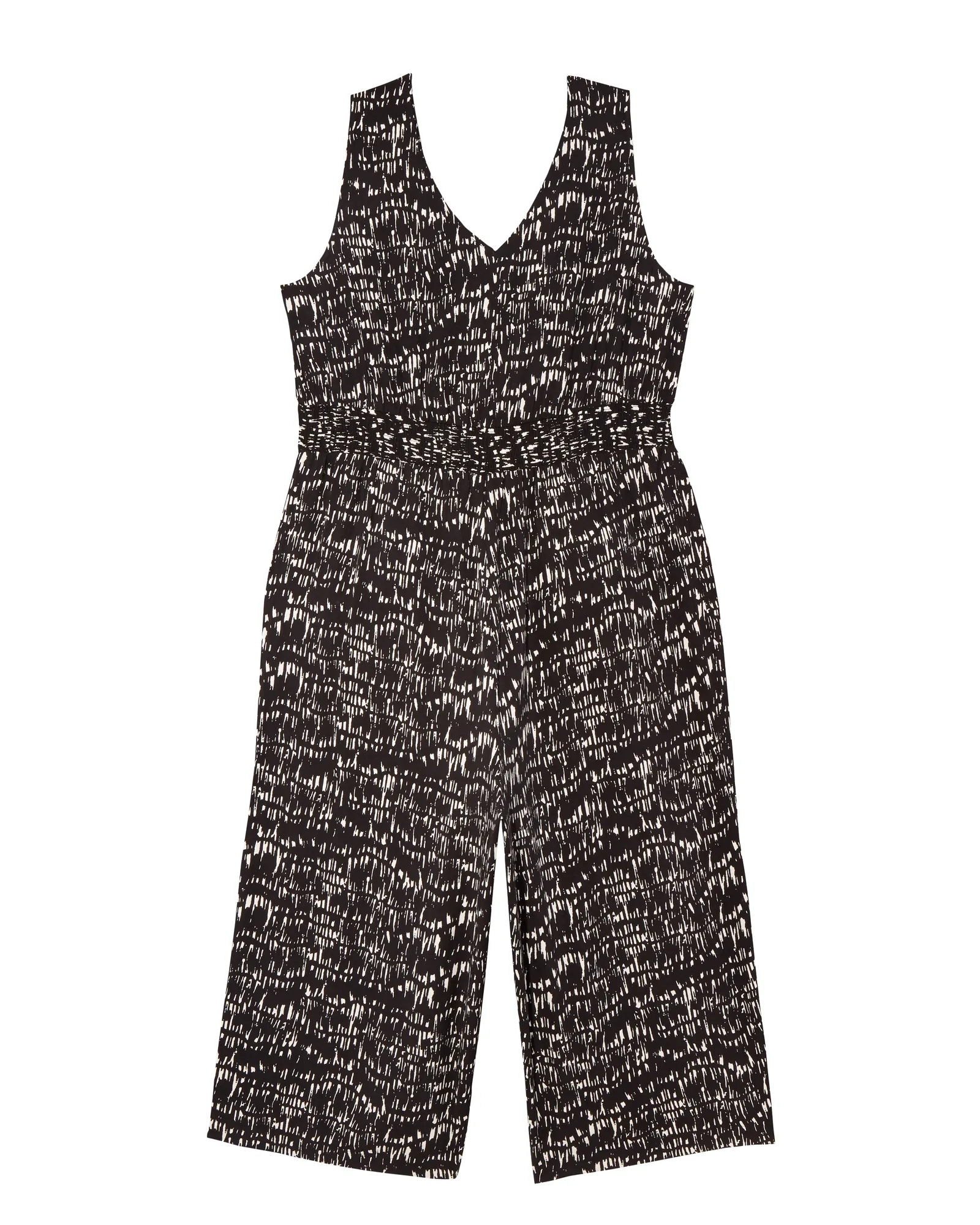 Greeley Smocked Waist Jumpsuit | Black / White