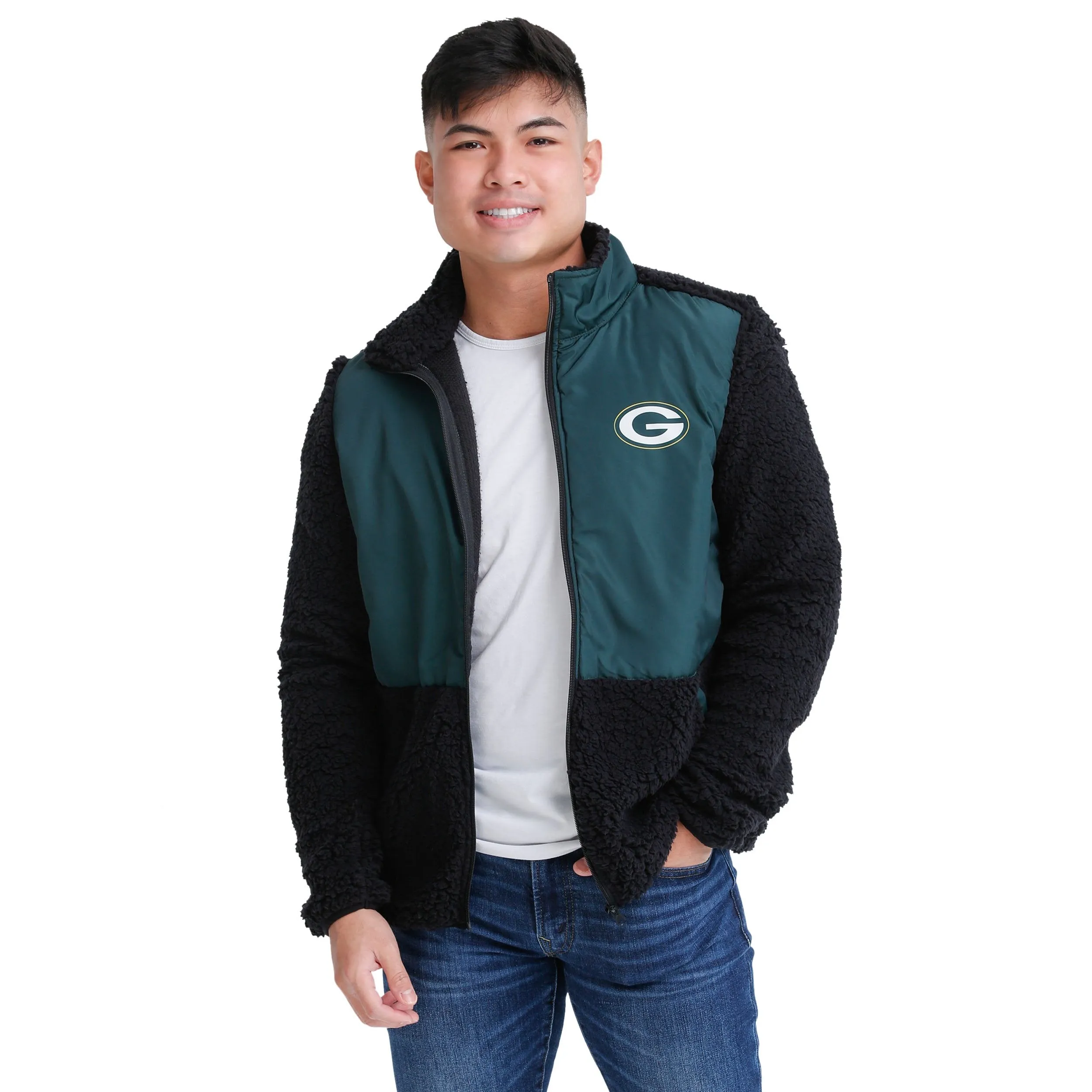 Green Bay Packers NFL Mens Sherpa Soft Zip Up Jacket