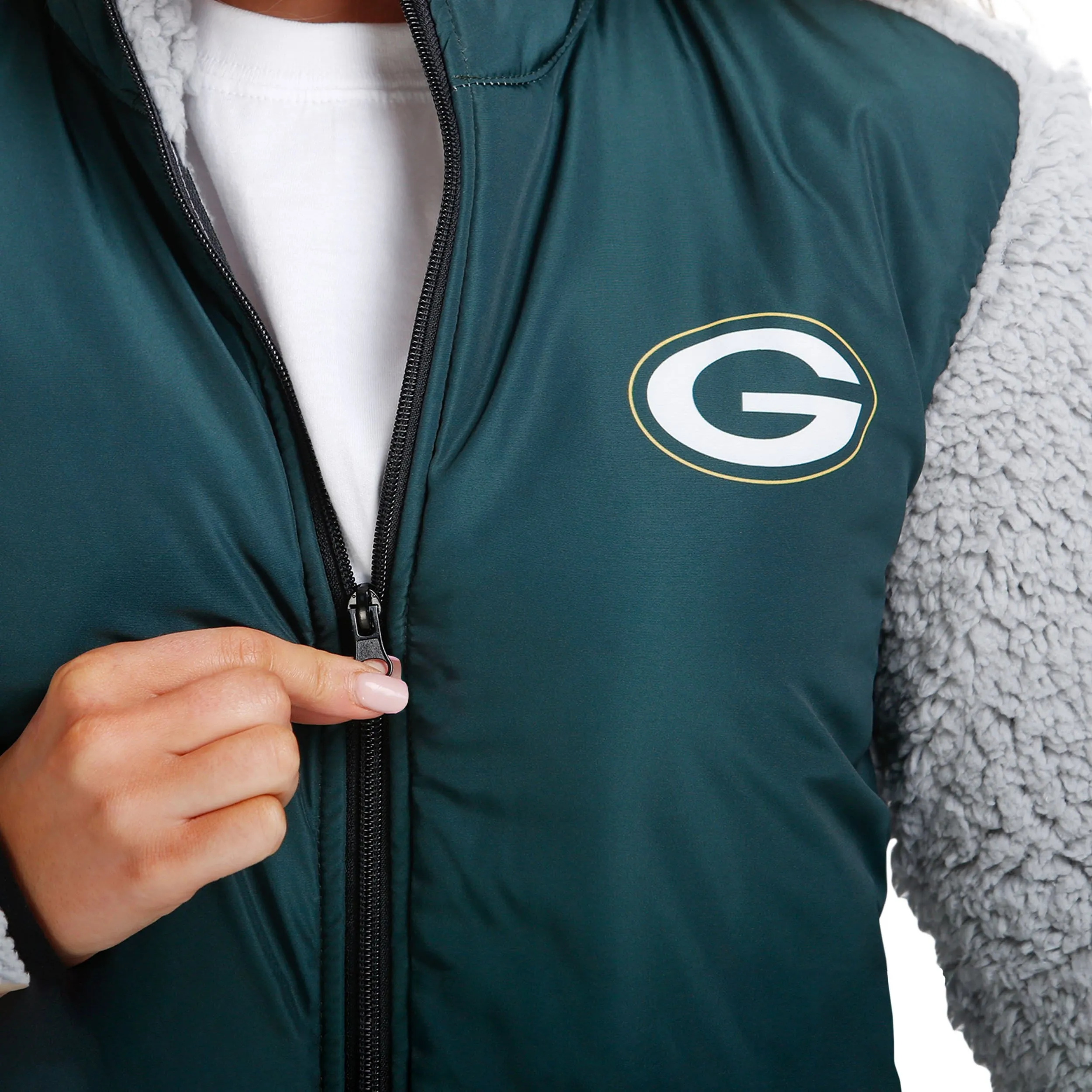 Green Bay Packers NFL Womens Sherpa Soft Zip Up Jacket