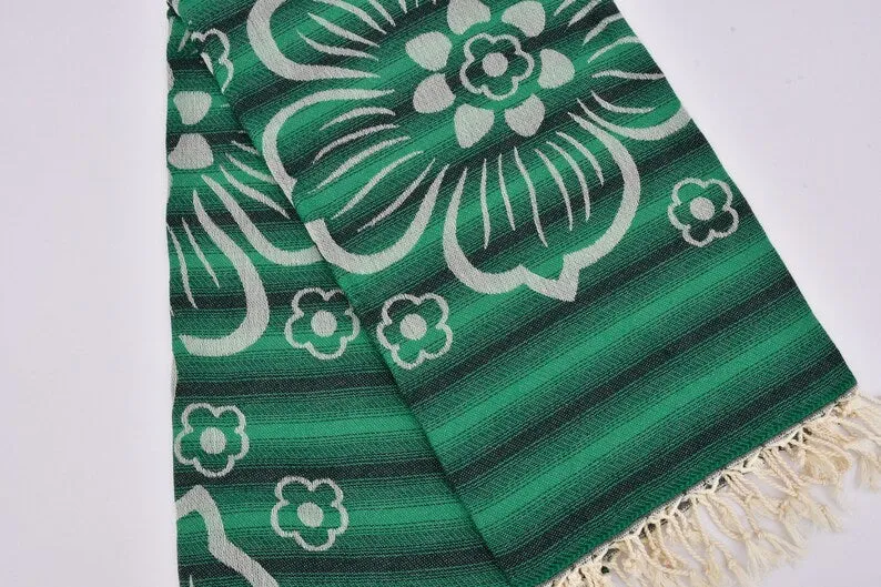 Green Hibiscus Flowers 100% Cotton Towel