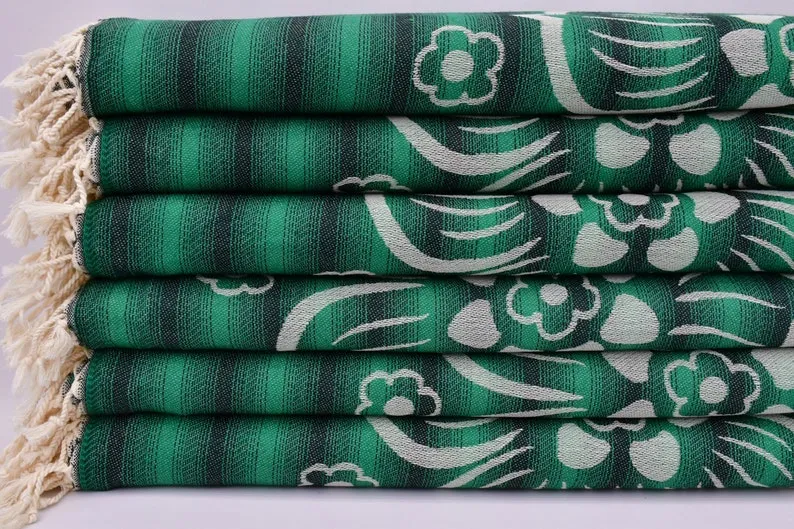 Green Hibiscus Flowers 100% Cotton Towel