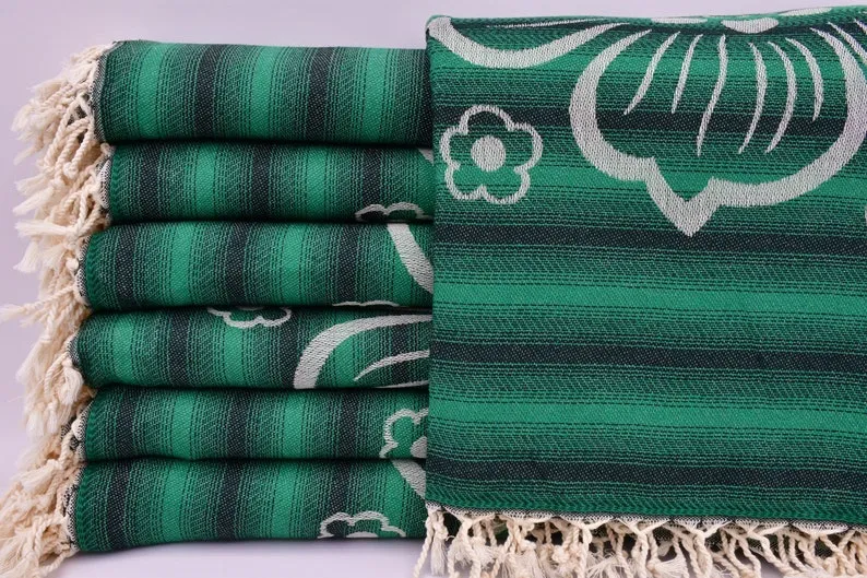 Green Hibiscus Flowers 100% Cotton Towel