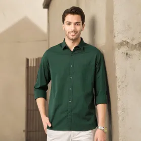 Green Solid Linen Cotton Shirt for Men