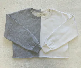 Grey and White Cropped Sweatshirt