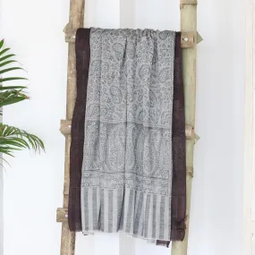 Hand-Woven Wool Shawl with Paisley Motif - Grey Glory | NOVICA