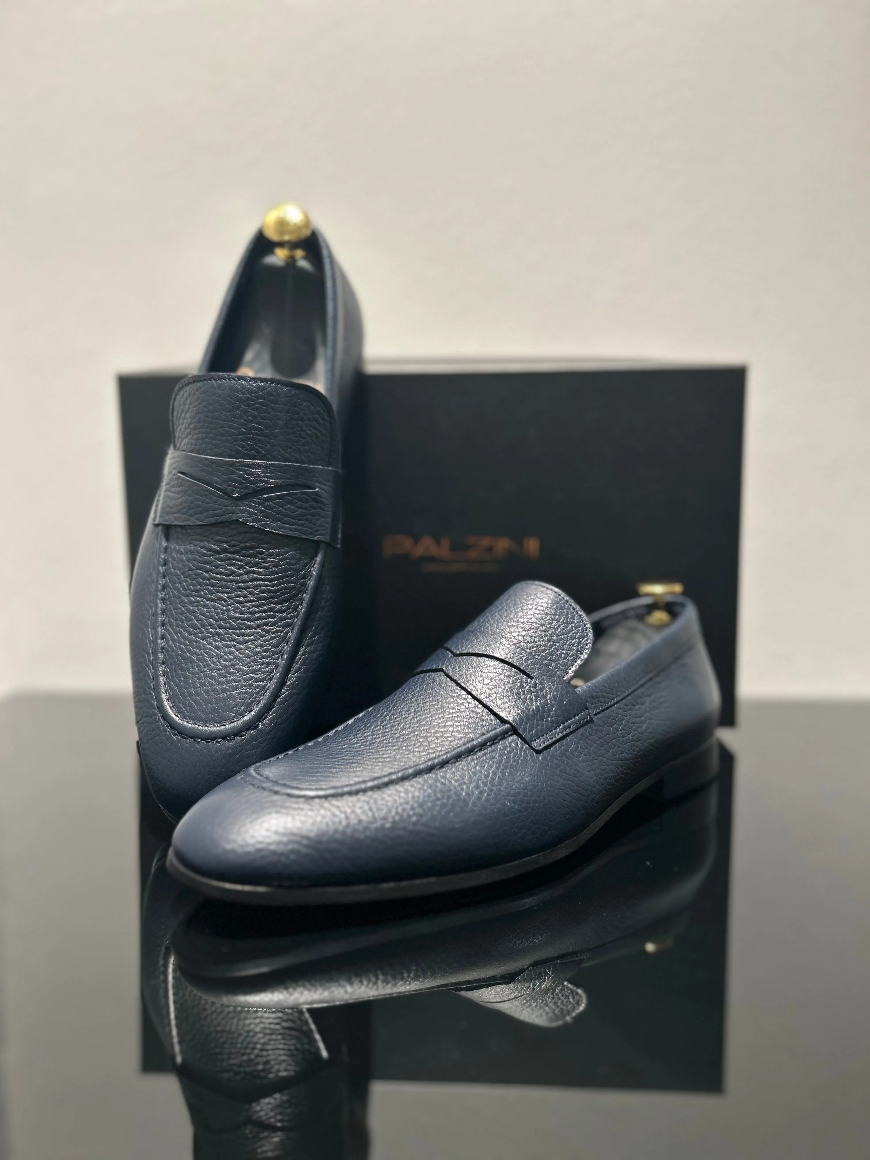 HANDMADE NAVY DEER LEATHER SLIP-ON