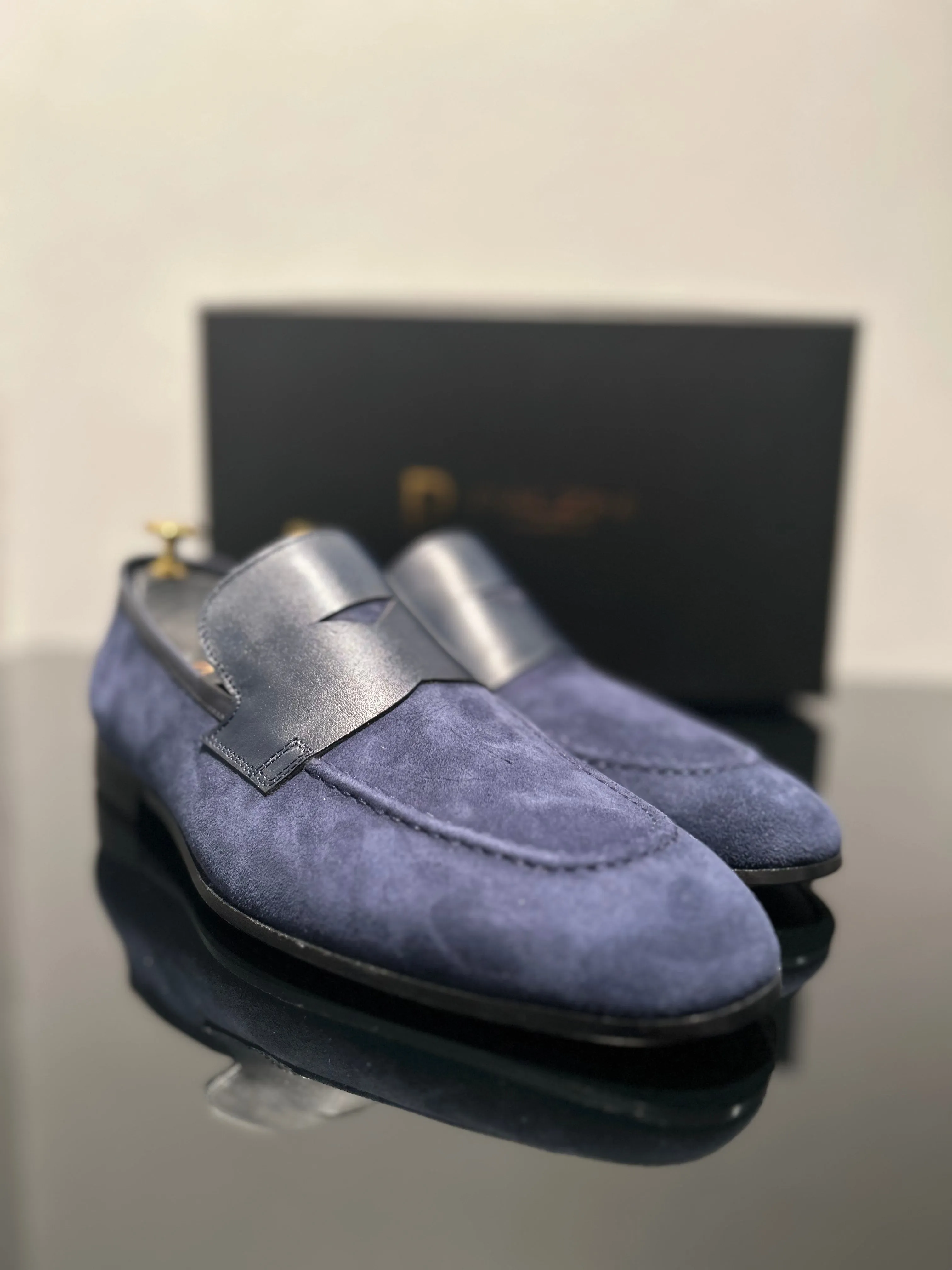 HANDMADE NAVY SUEDE SLIP-ON